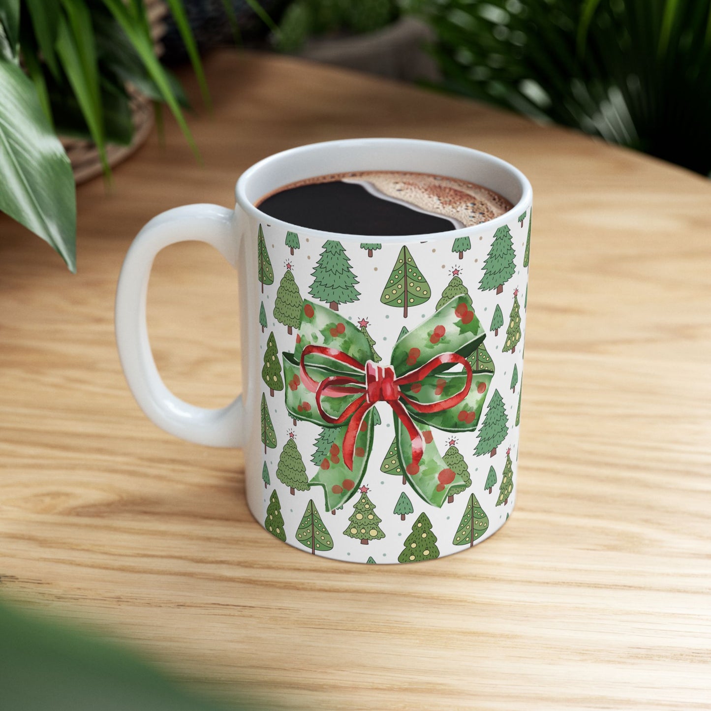 Christmas Mug with Festive Layer Cake and Holiday Tree Design – Perfect for Seasonal Cheer