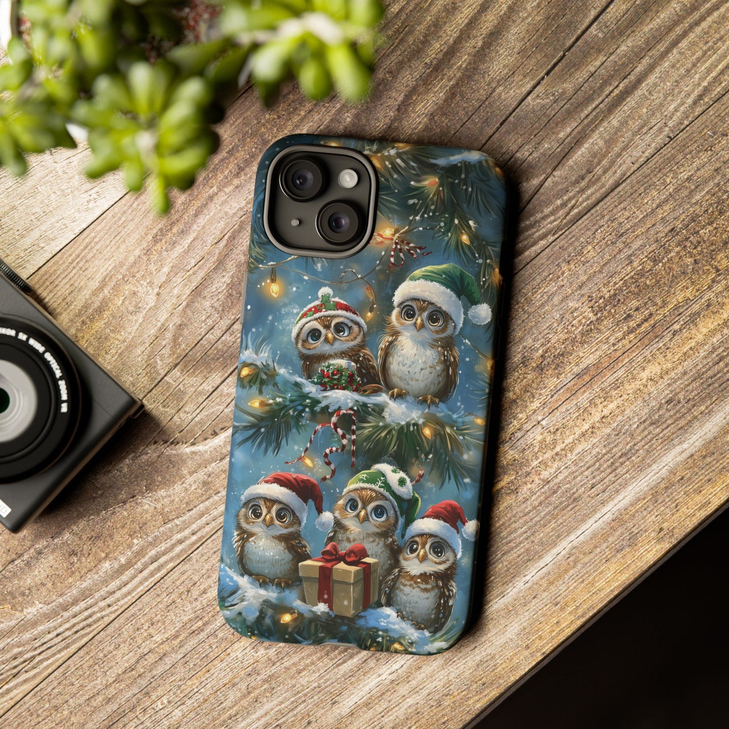 Christmas Owls Phone Case – Festive Holiday Design with Cute Owls and Gift