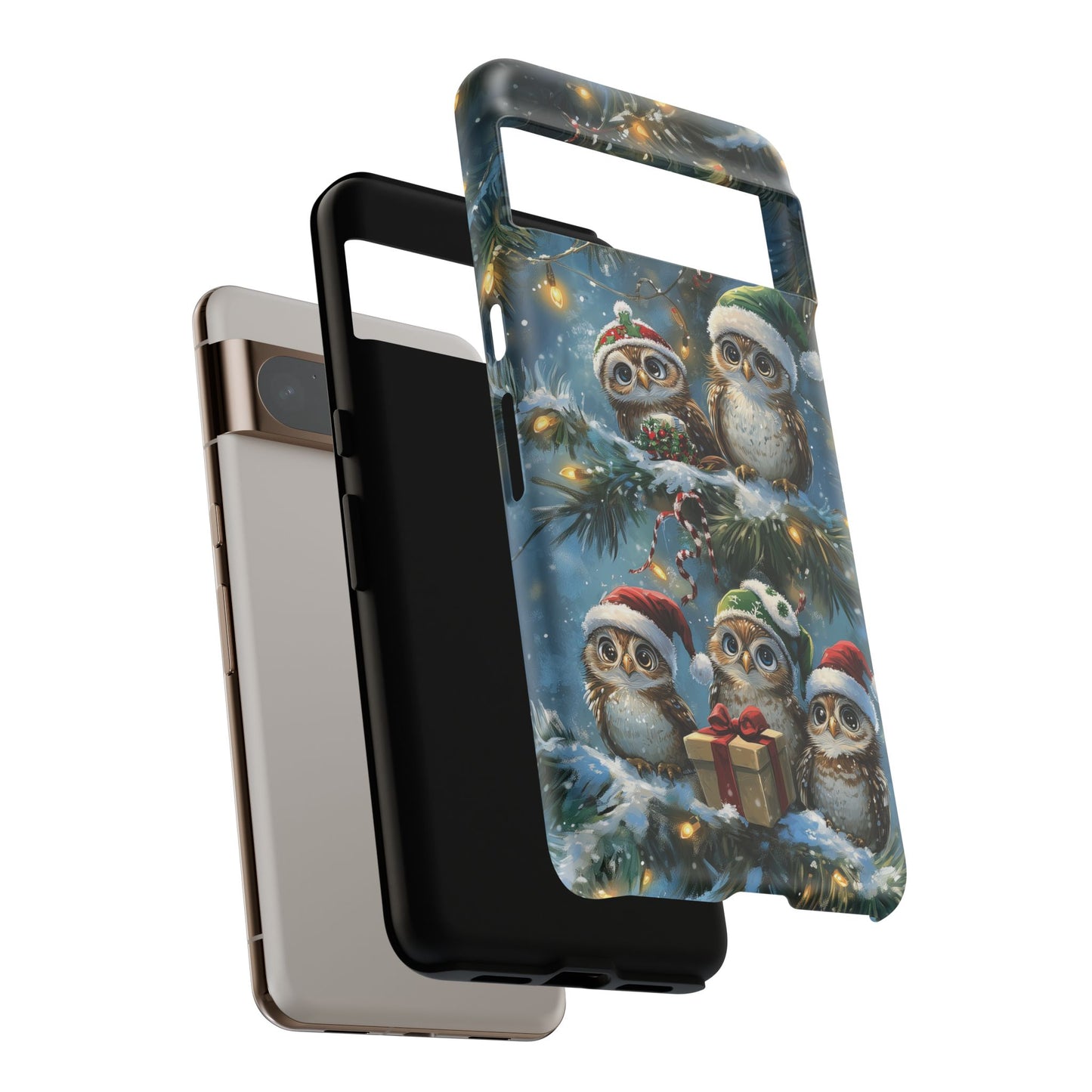 Christmas Owls Phone Case – Festive Holiday Design with Cute Owls and Gift