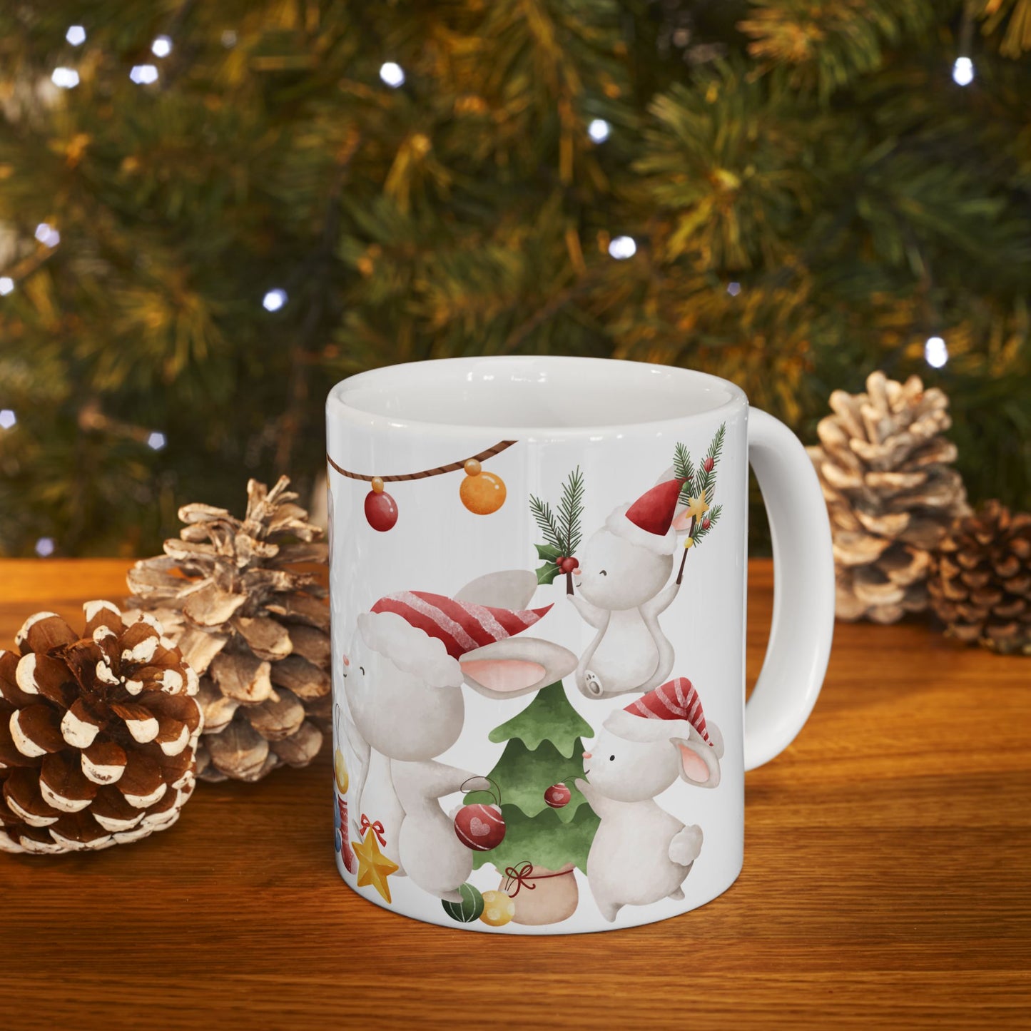 "Merry Christmas" Bunny Mug – Festive Holiday Coffee Cup with Cute Rabbit Design, (11oz, 15oz)