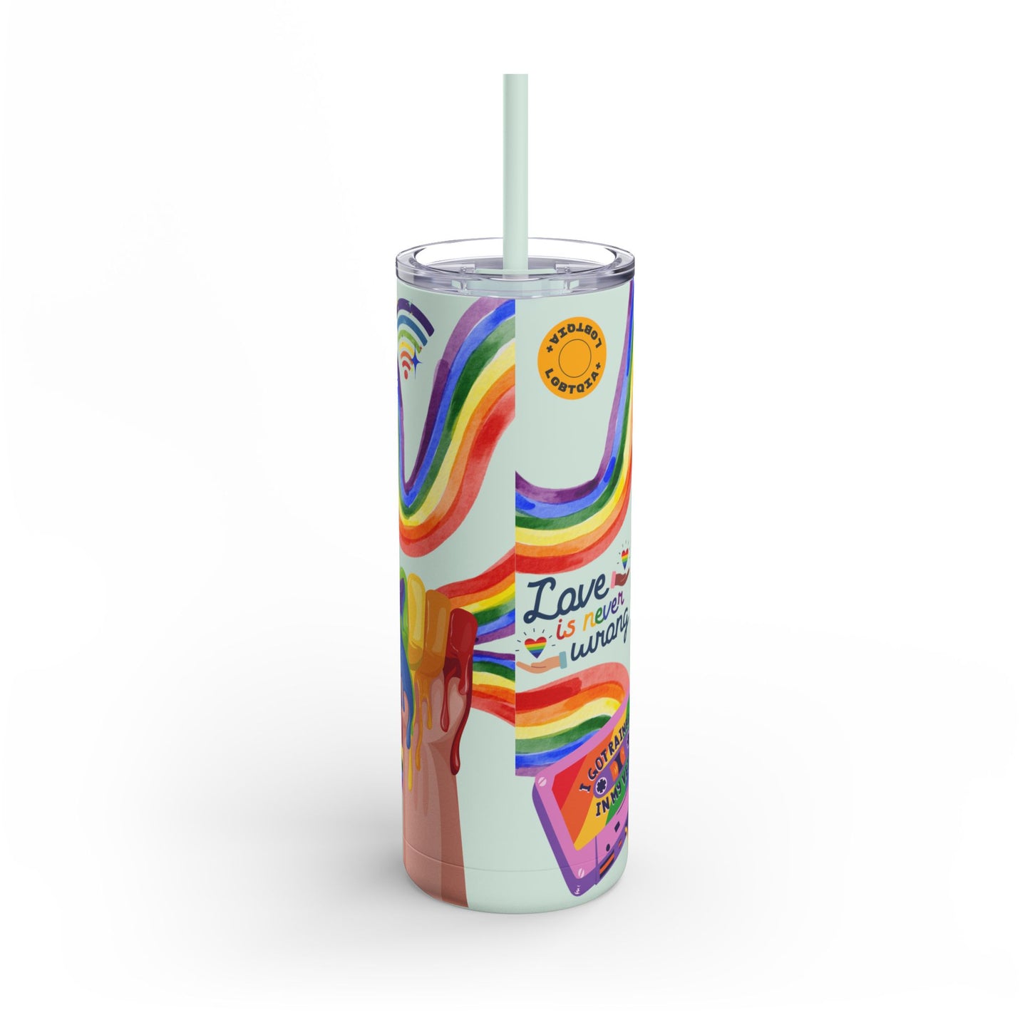 LGBTQ+ Pride Skinny Tumbler - Rainbow Love Wins Design Matte Tumbler, 20oz