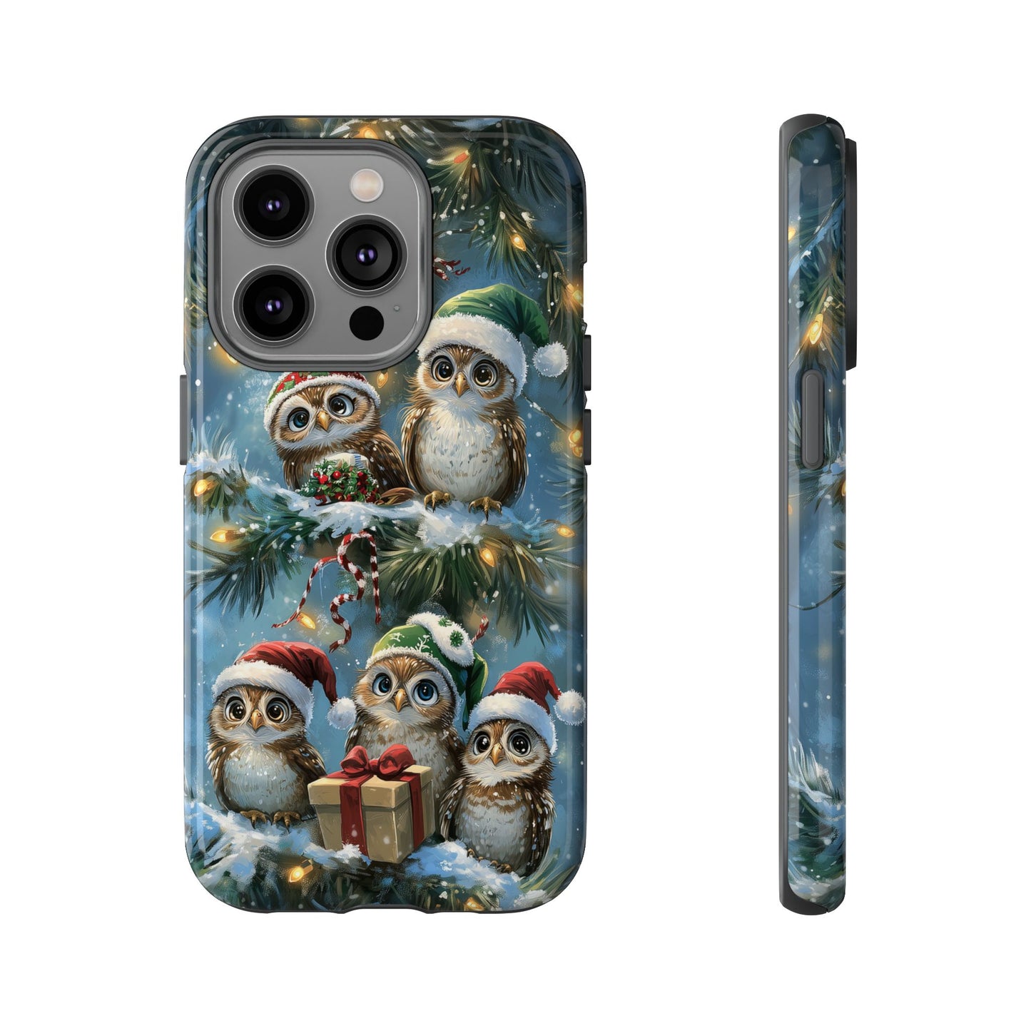 Christmas Owls Phone Case – Festive Holiday Design with Cute Owls and Gift