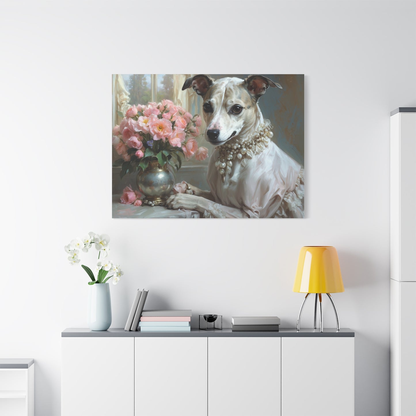 Matte Canvas, Stretched, 1.25" Renaissance Greyhound Lady with Floral Elegance