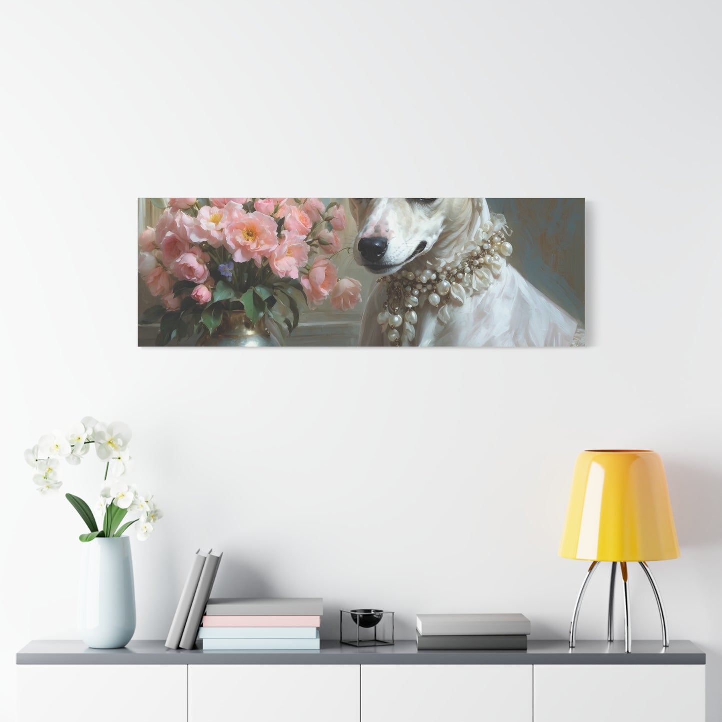 Matte Canvas, Stretched, 1.25" Renaissance Greyhound Lady with Floral Elegance