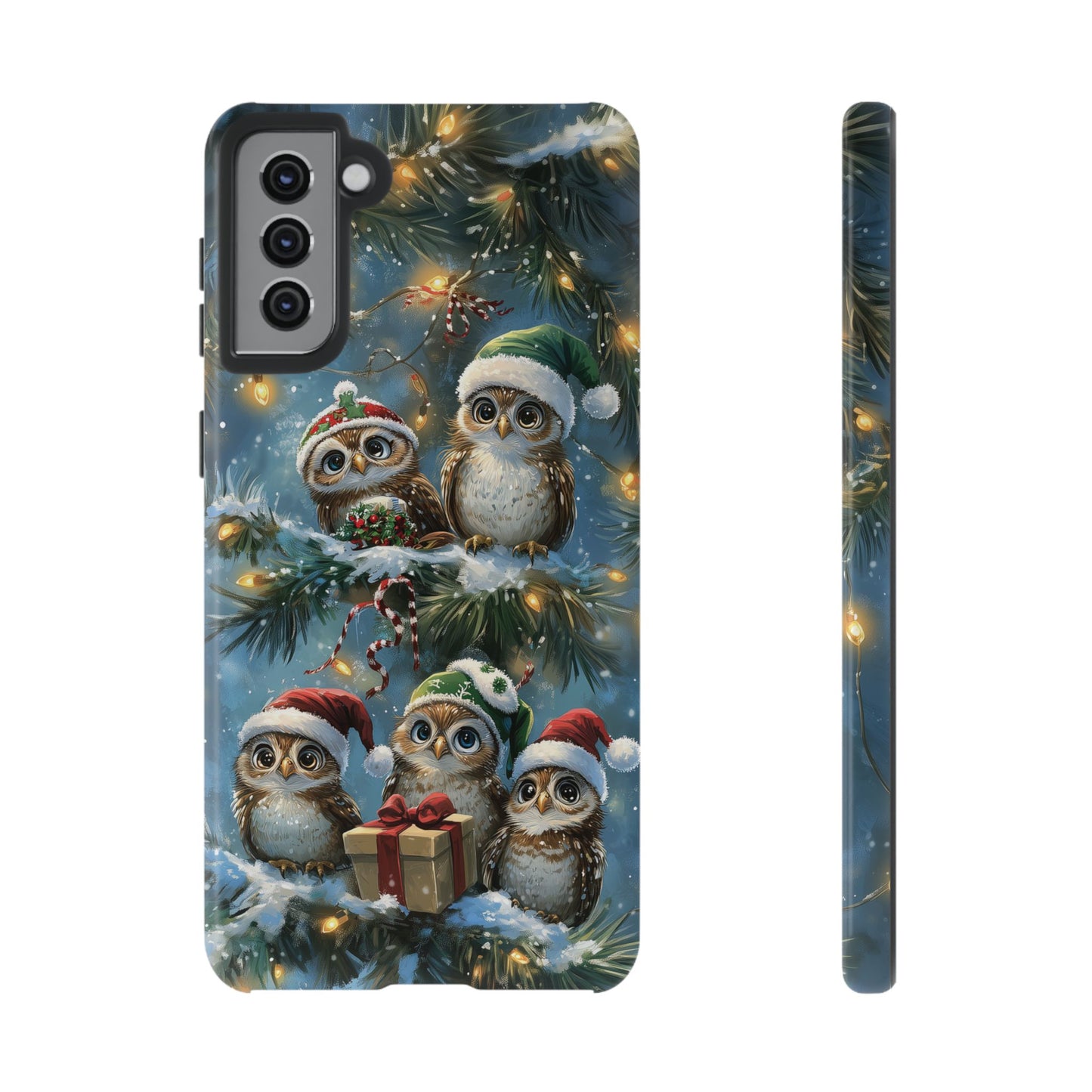 Christmas Owls Phone Case – Festive Holiday Design with Cute Owls and Gift