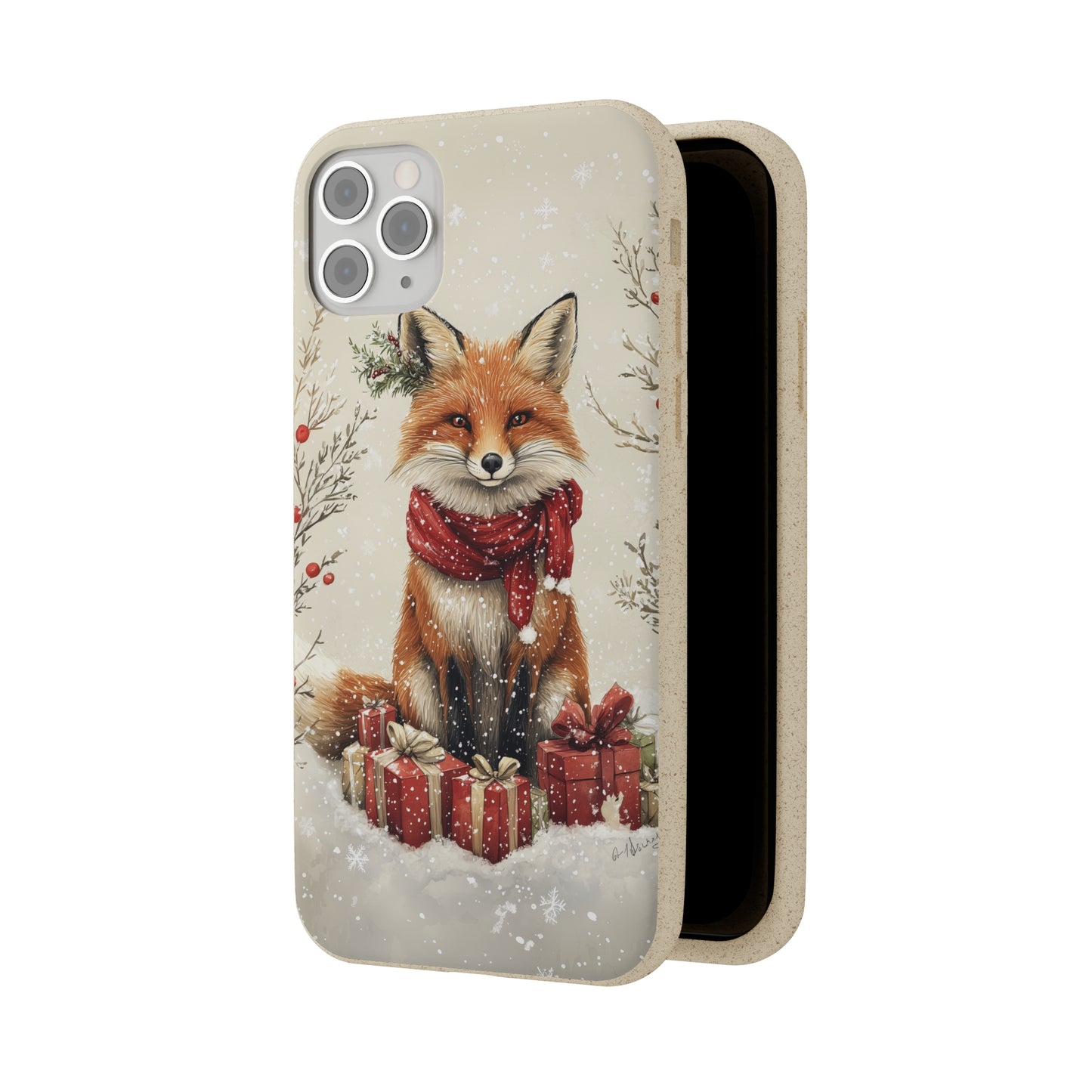 Christmas Fox Phone Case – Festive Holiday Design with Cute Fox and Gift Boxes - Biodegradable Cases