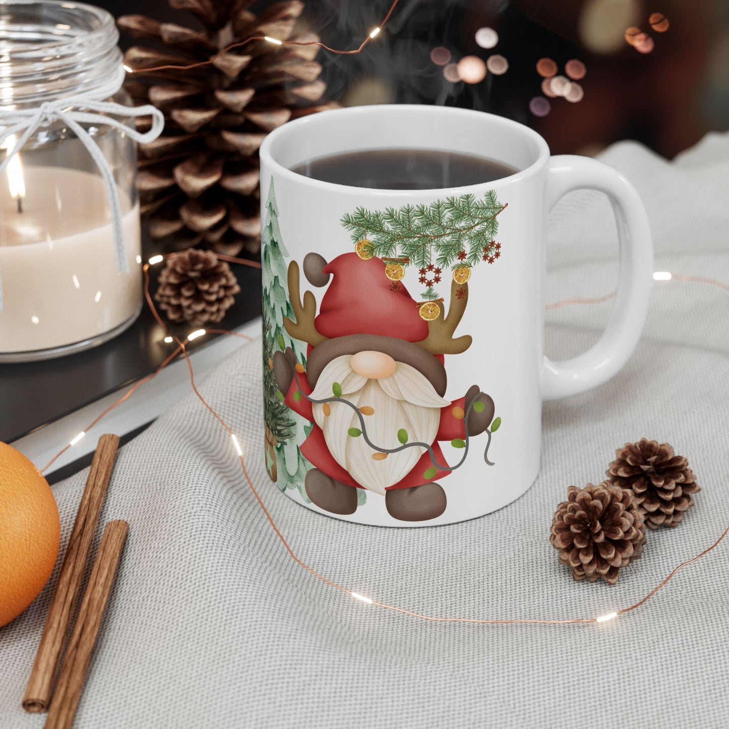 Watercolor Christmas Tree Mug – Festive Holiday Coffee Cup with Ornament Design, (11oz, 15oz)