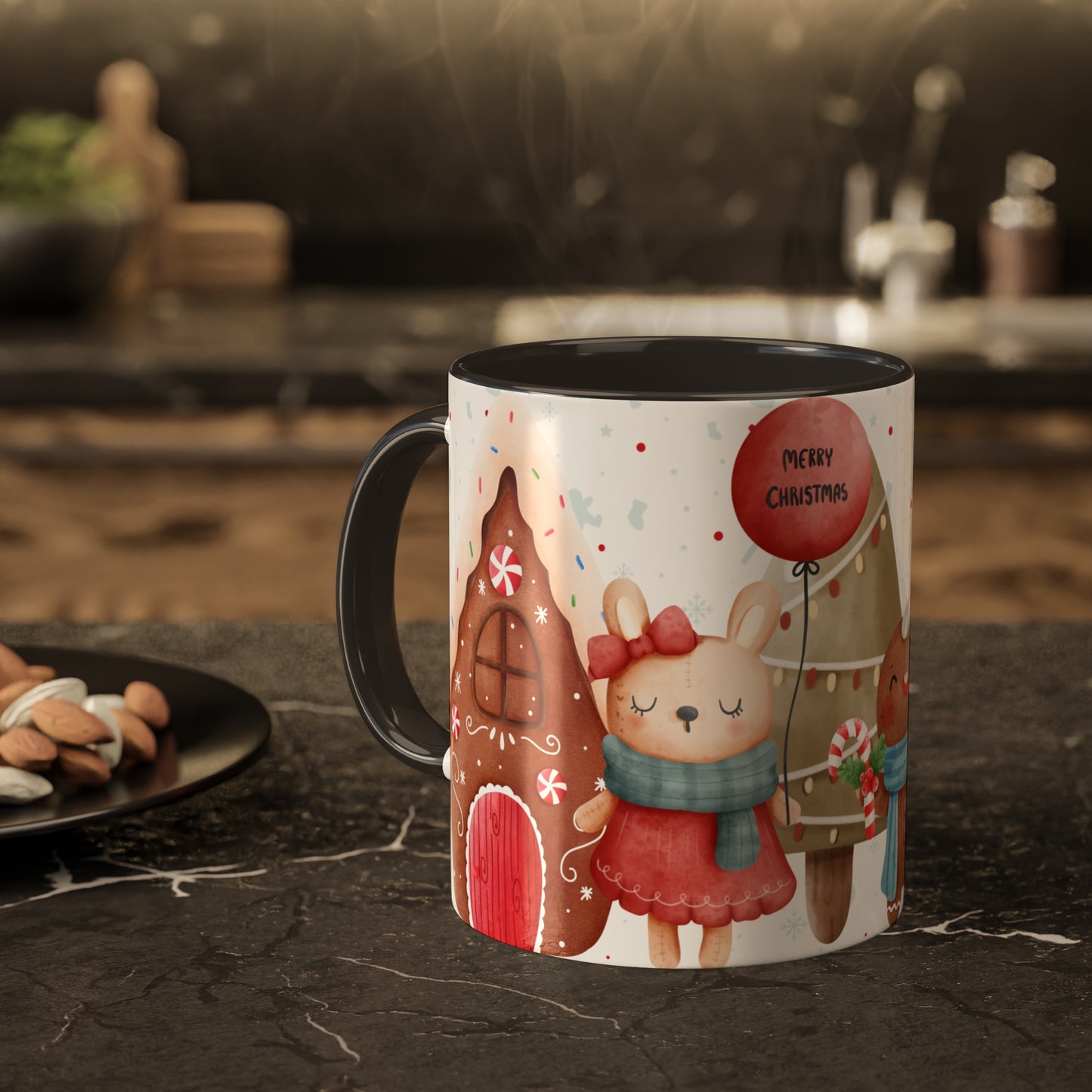 Festive Christmas Mug with Adorable Bear, Hedgehog, and Gingerbread Design – Holiday Coffee Cup