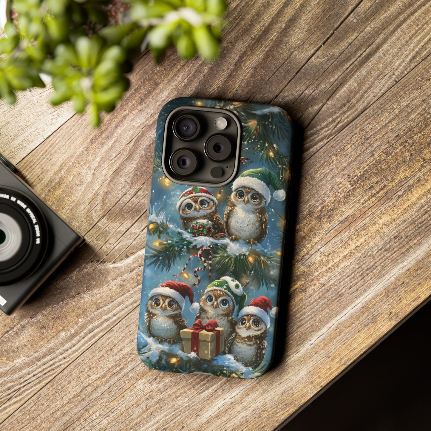 Christmas Owls Phone Case – Festive Holiday Design with Cute Owls and Gift