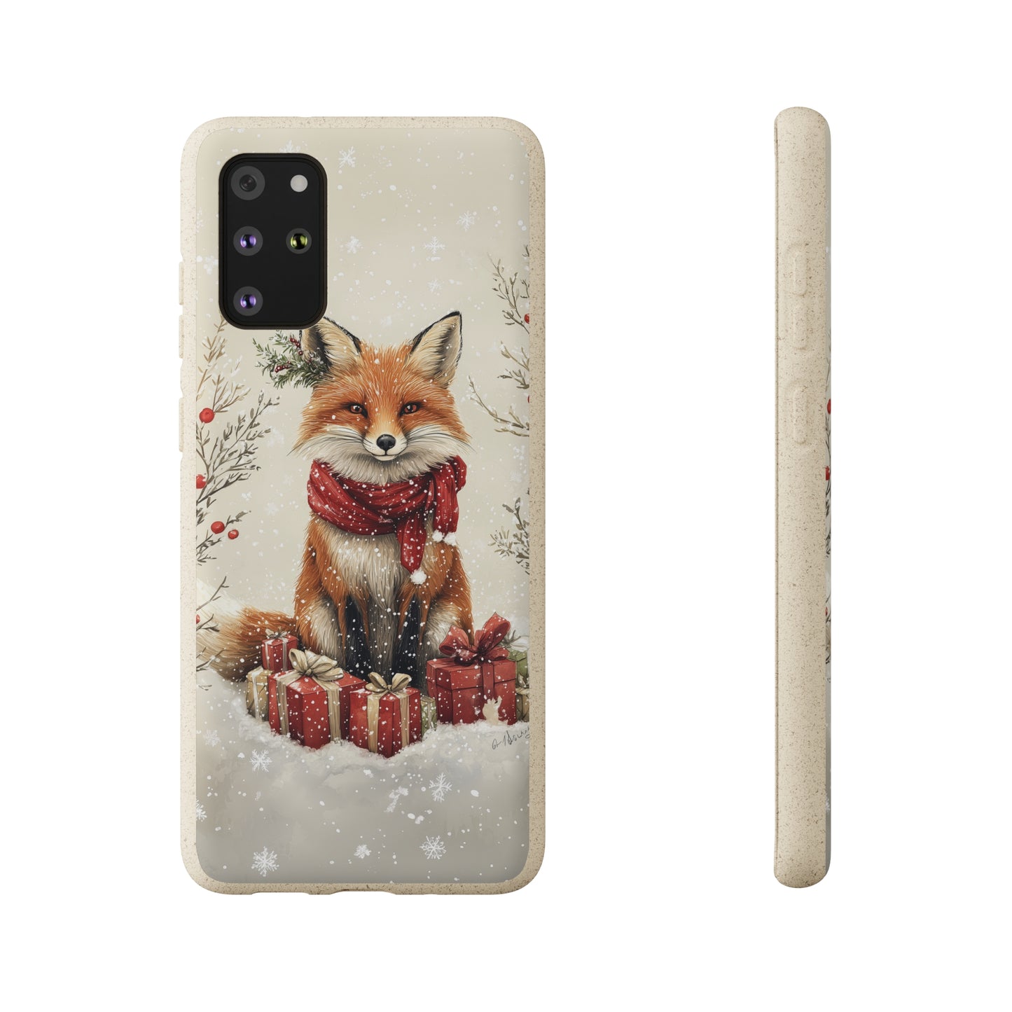 Christmas Fox Phone Case – Festive Holiday Design with Cute Fox and Gift Boxes - Biodegradable Cases