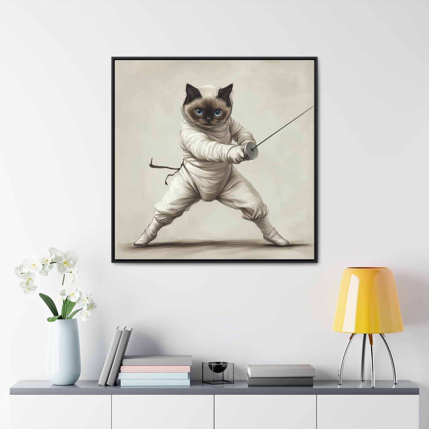 Gallery Canvas Wraps, Square Frame Ragdoll Cat Fencing Duel Illustration