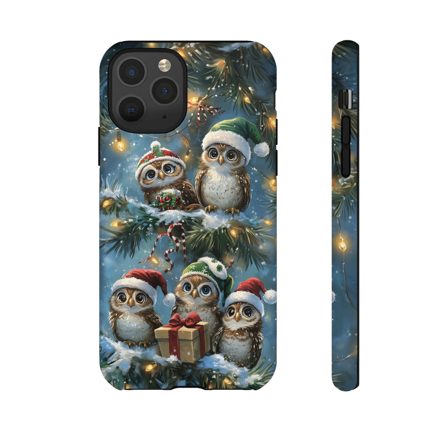 Christmas Owls Phone Case – Festive Holiday Design with Cute Owls and Gift