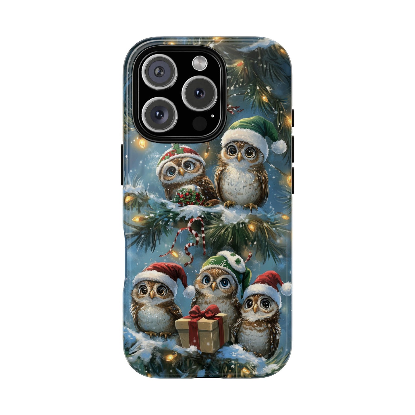 Christmas Owls Phone Case – Festive Holiday Design with Cute Owls and Gift