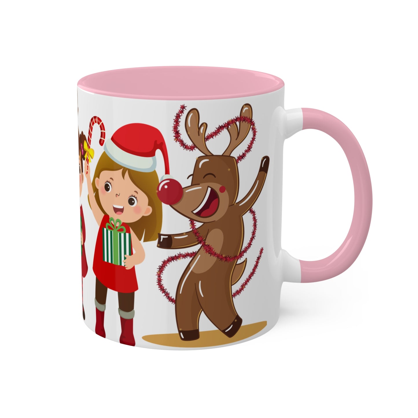 Cute Christmas Mug with Kids and Reindeer Design – Festive Holiday Coffee Cup