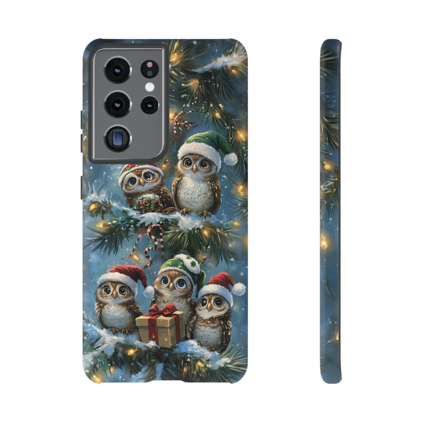 Christmas Owls Phone Case – Festive Holiday Design with Cute Owls and Gift