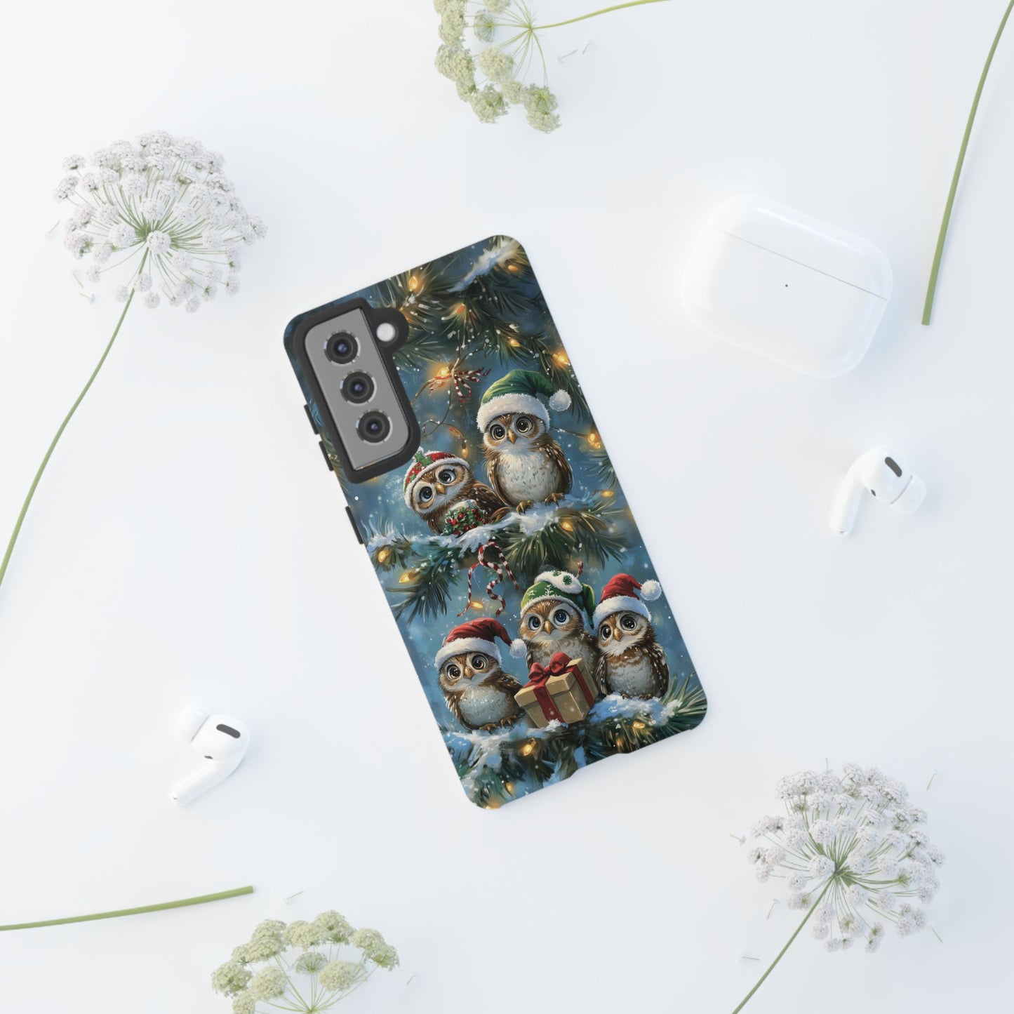 Christmas Owls Phone Case – Festive Holiday Design with Cute Owls and Gift