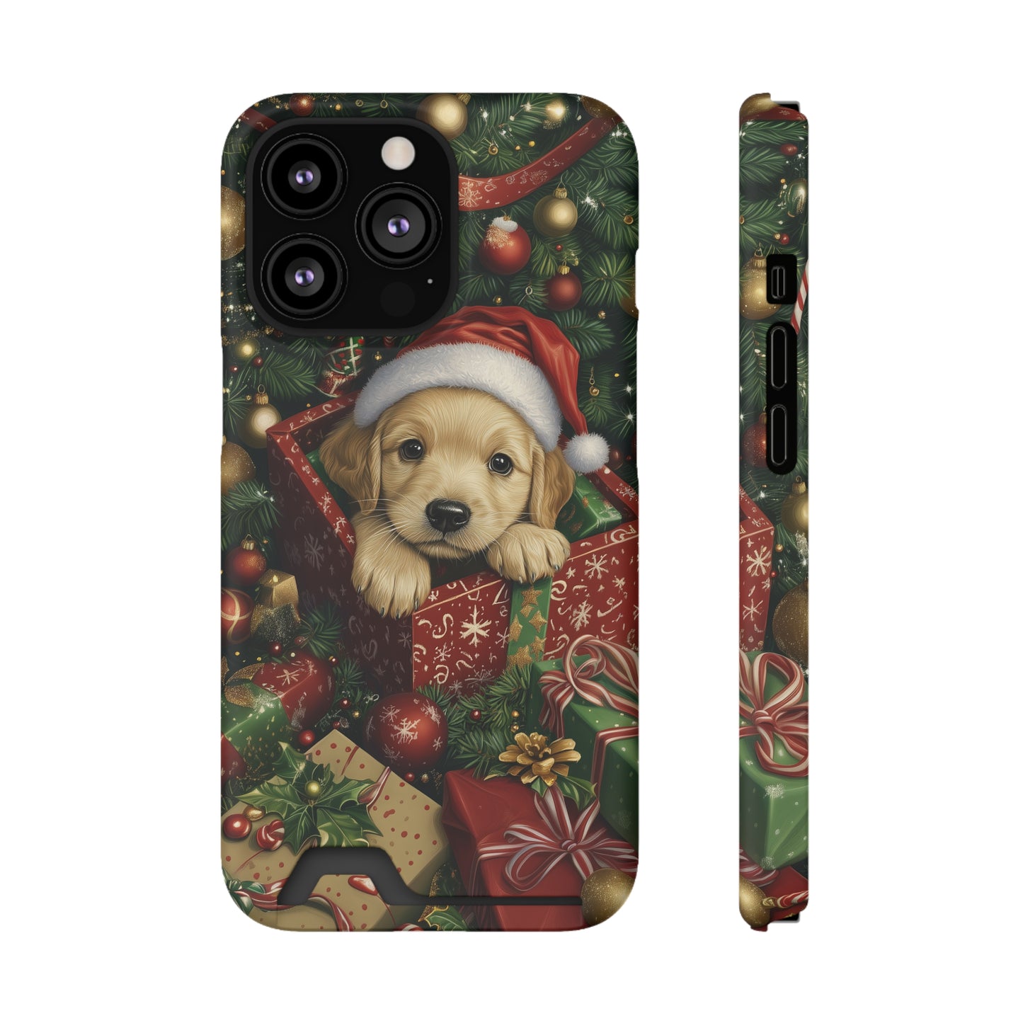 Christmas Puppy – Festive Holiday Design with Adorable Golden Retriever Phone Case With Card Holder