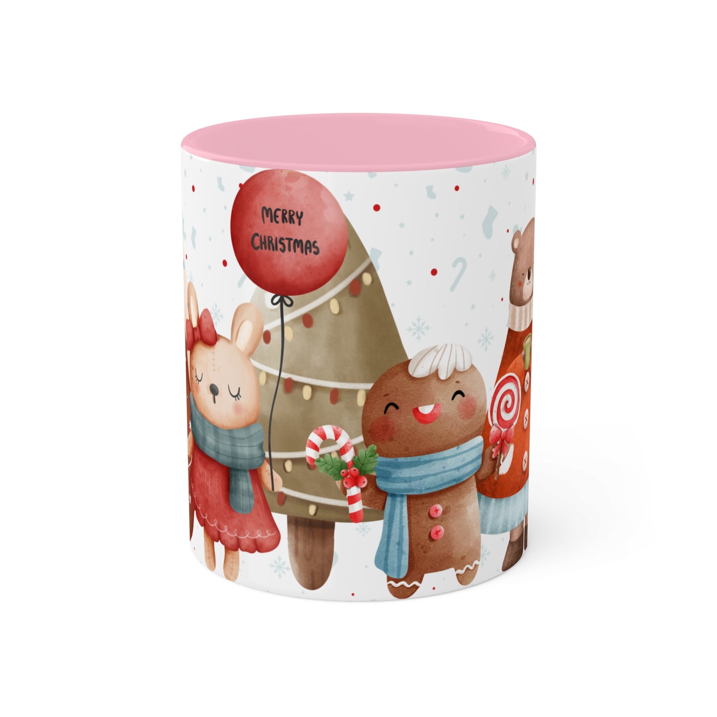 Festive Christmas Mug with Adorable Bear, Hedgehog, and Gingerbread Design – Holiday Coffee Cup