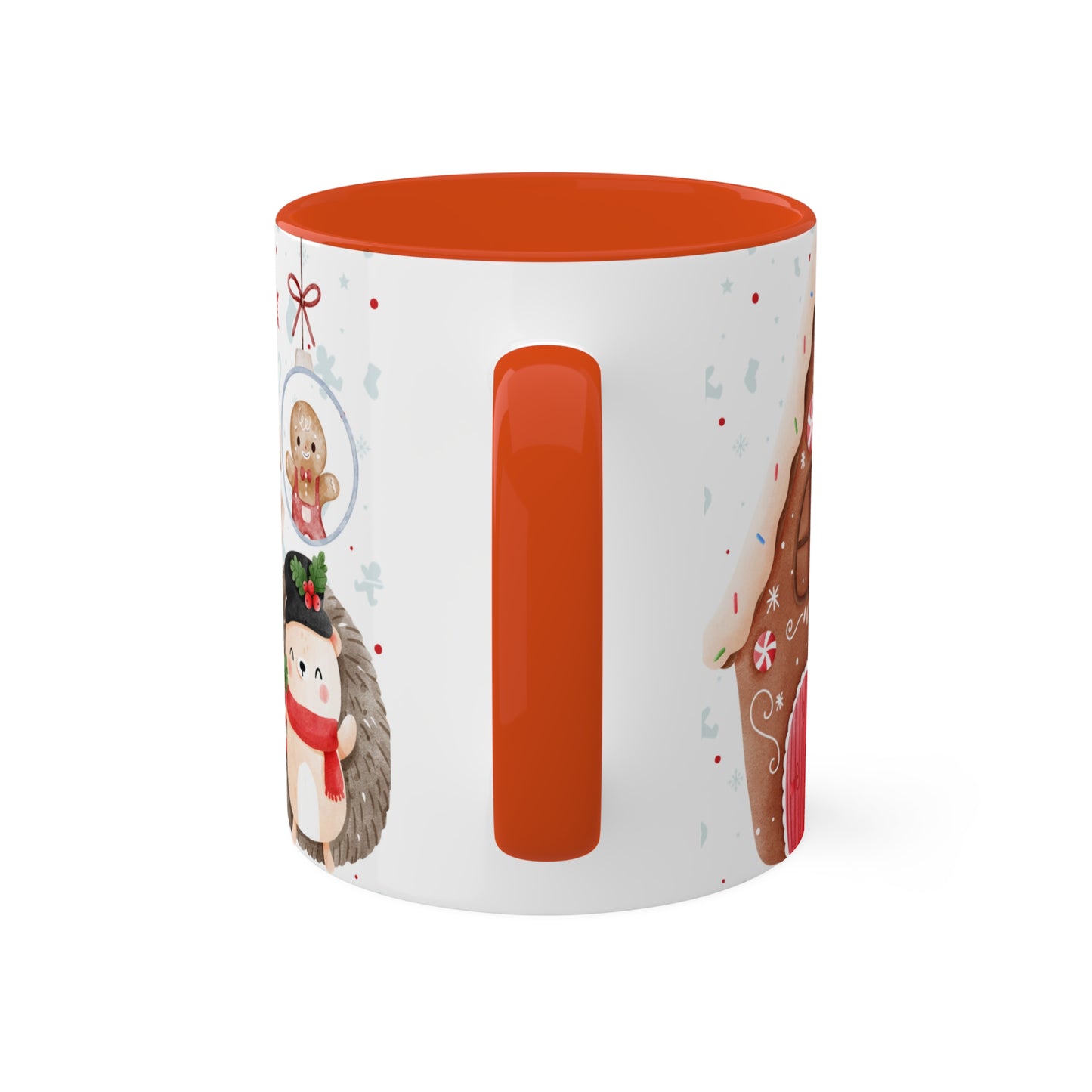 Festive Christmas Mug with Adorable Bear, Hedgehog, and Gingerbread Design – Holiday Coffee Cup