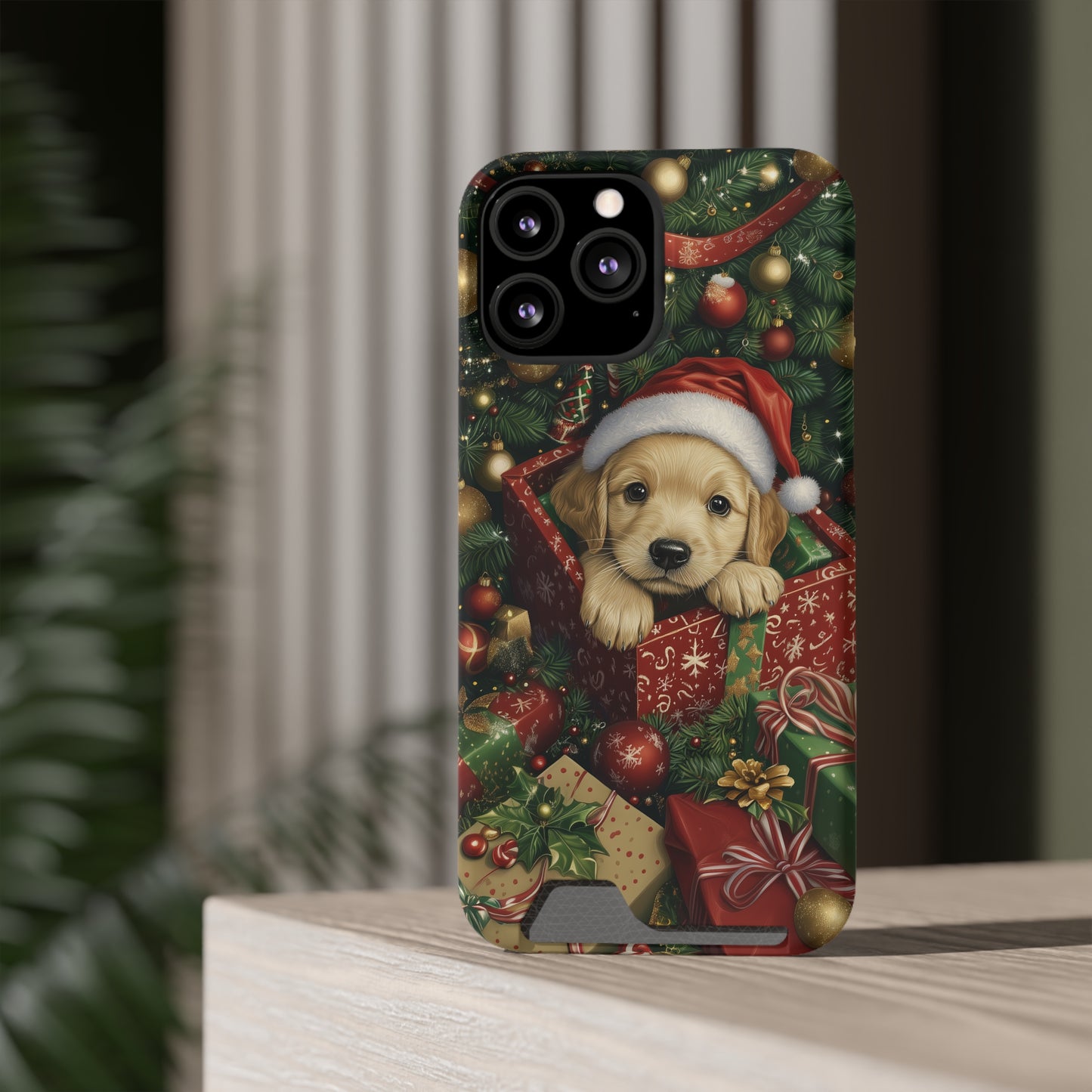 Christmas Puppy – Festive Holiday Design with Adorable Golden Retriever Phone Case With Card Holder