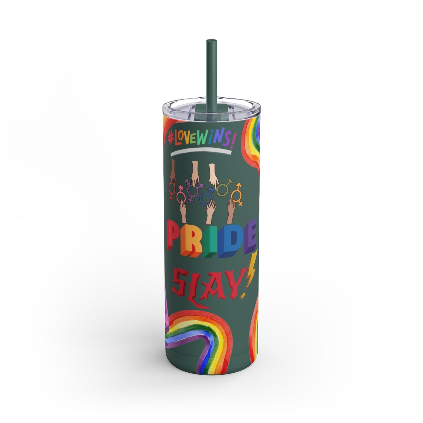 LGBTQ+ Pride Skinny Tumbler - Rainbow Love Wins Design Matte Tumbler, 20oz