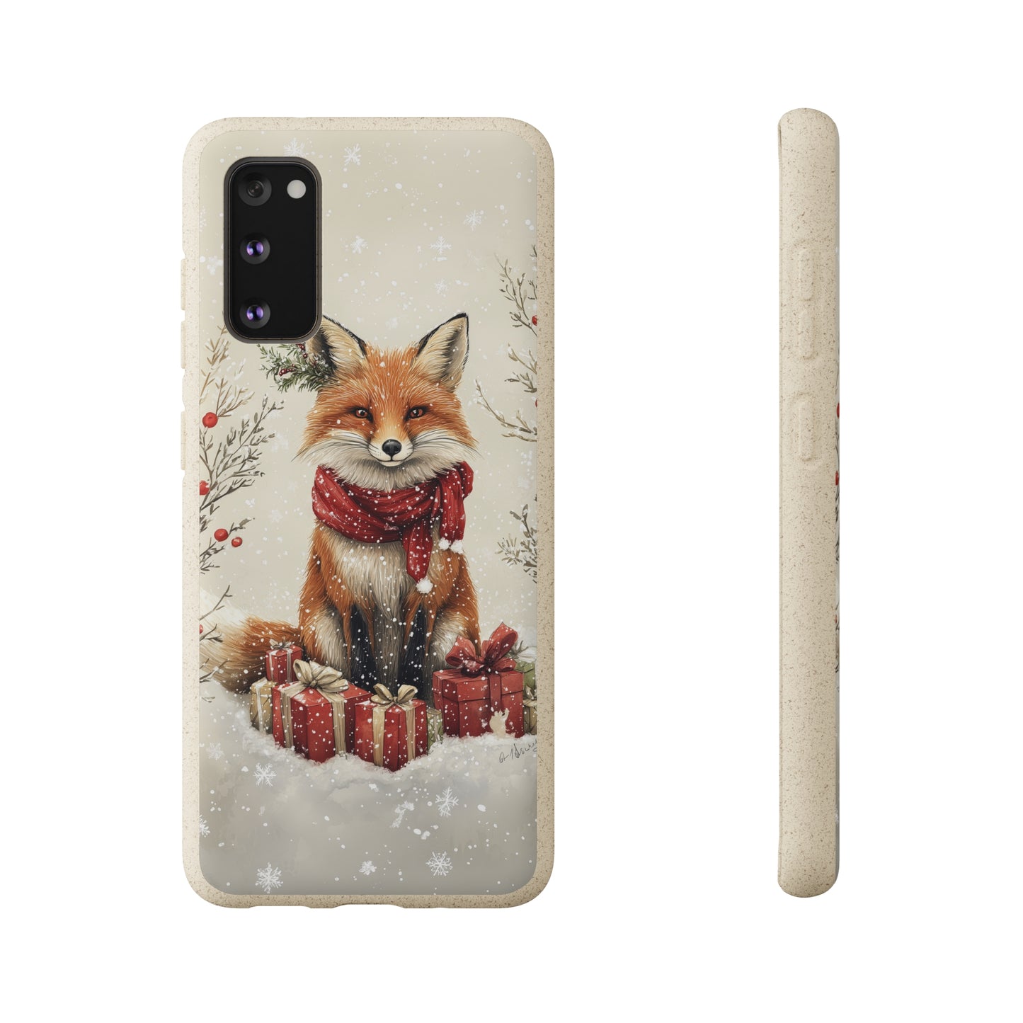 Christmas Fox Phone Case – Festive Holiday Design with Cute Fox and Gift Boxes - Biodegradable Cases