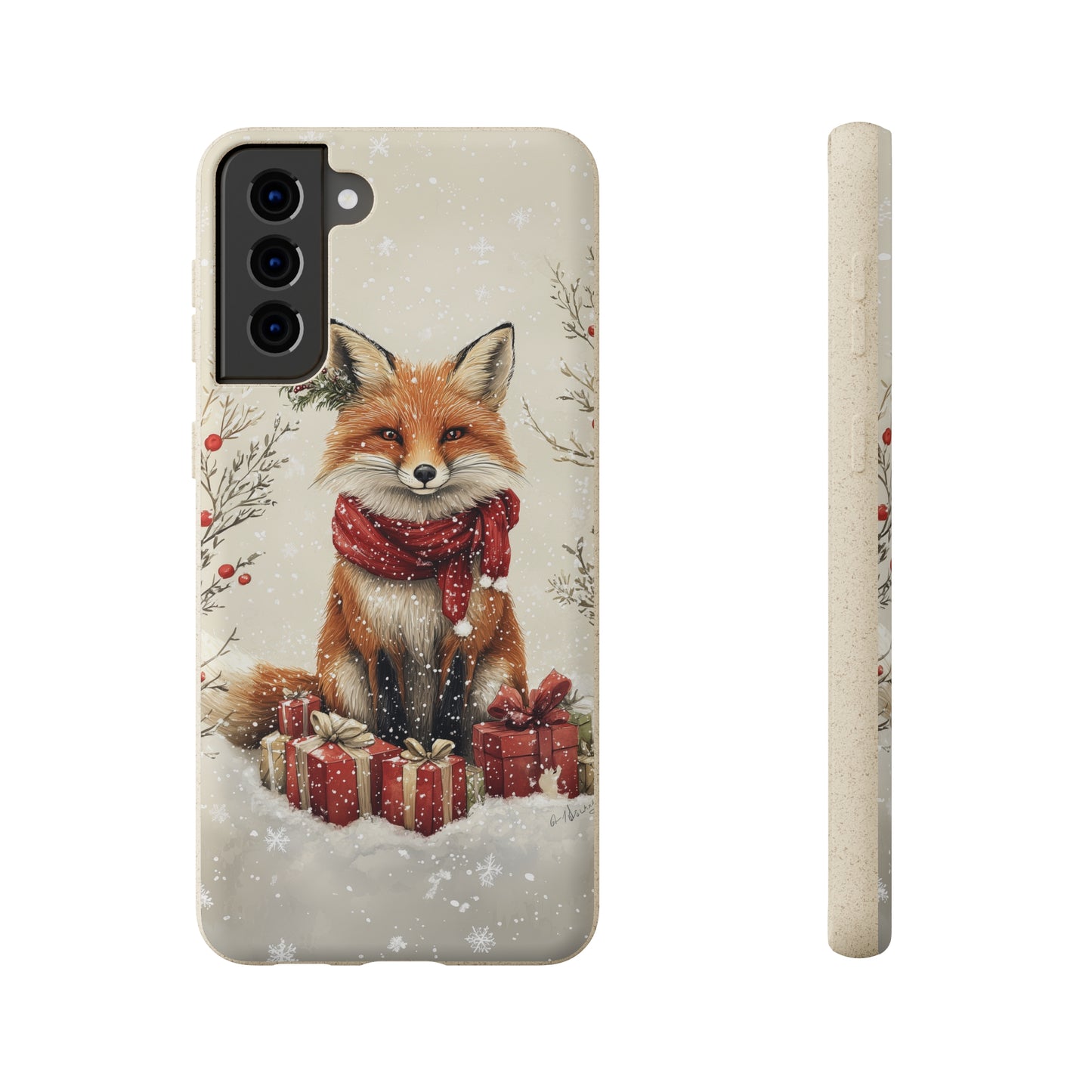 Christmas Fox Phone Case – Festive Holiday Design with Cute Fox and Gift Boxes - Biodegradable Cases