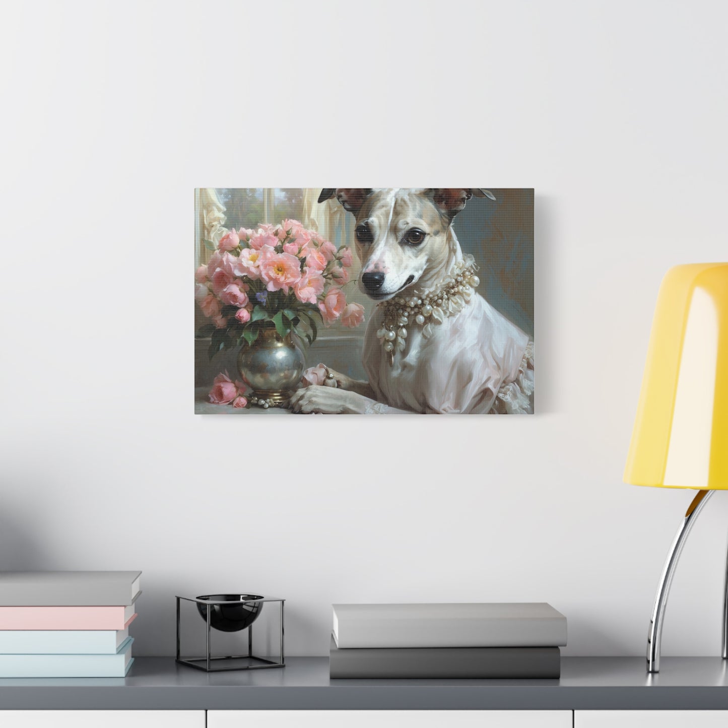 Matte Canvas, Stretched, 1.25" Renaissance Greyhound Lady with Floral Elegance