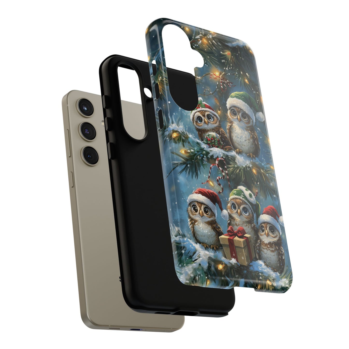 Christmas Owls Phone Case – Festive Holiday Design with Cute Owls and Gift