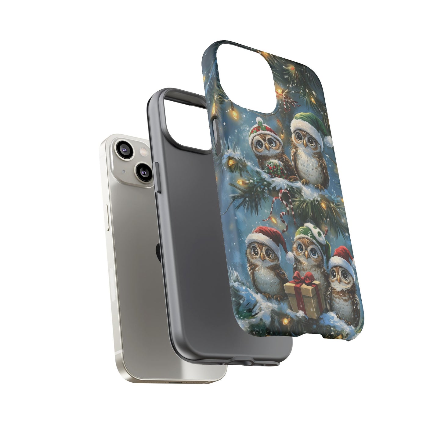 Christmas Owls Phone Case – Festive Holiday Design with Cute Owls and Gift