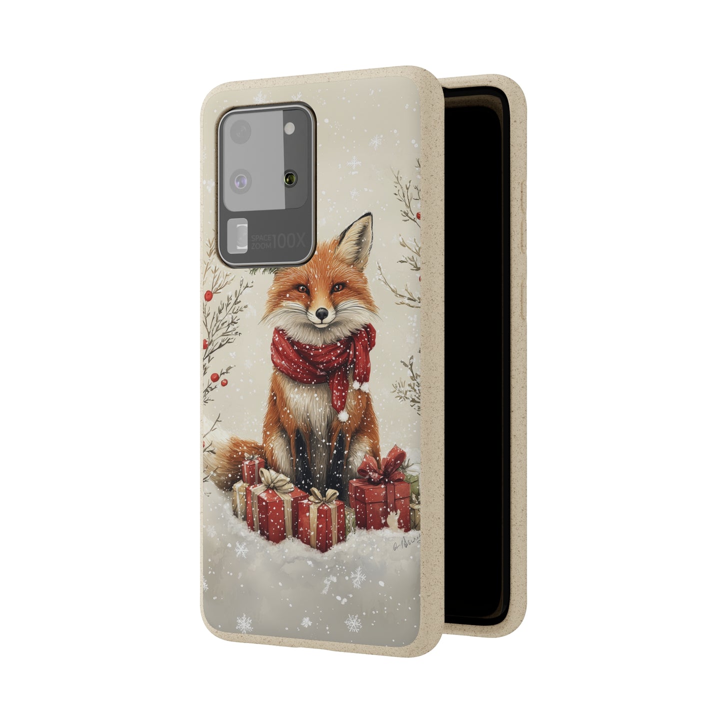 Christmas Fox Phone Case – Festive Holiday Design with Cute Fox and Gift Boxes - Biodegradable Cases