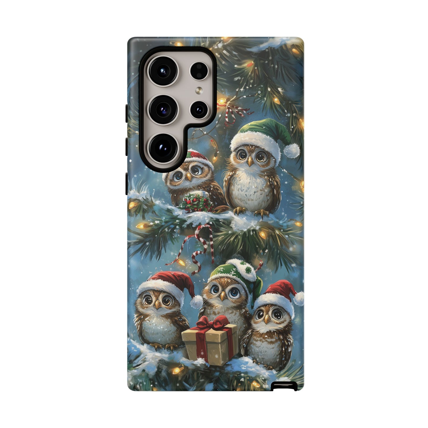 Christmas Owls Phone Case – Festive Holiday Design with Cute Owls and Gift