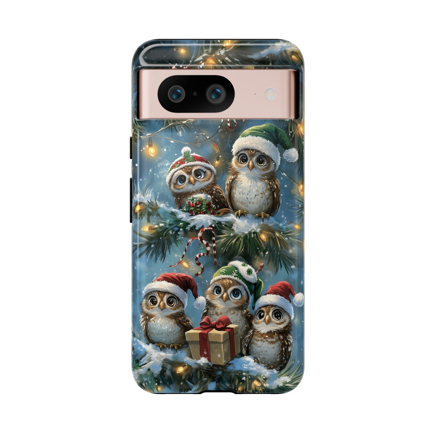 Christmas Owls Phone Case – Festive Holiday Design with Cute Owls and Gift