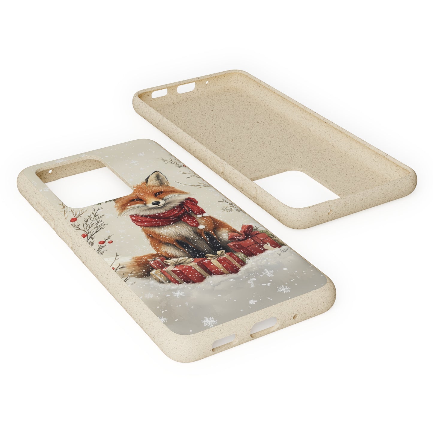 Christmas Fox Phone Case – Festive Holiday Design with Cute Fox and Gift Boxes - Biodegradable Cases