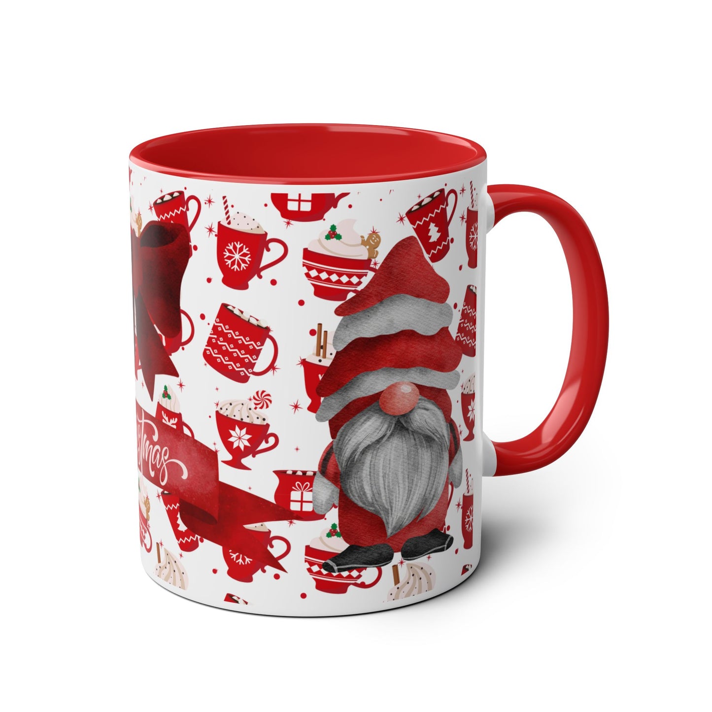 Red Christmas Mug with Bow and Festive Pattern – Perfect Holiday Gift 11oz