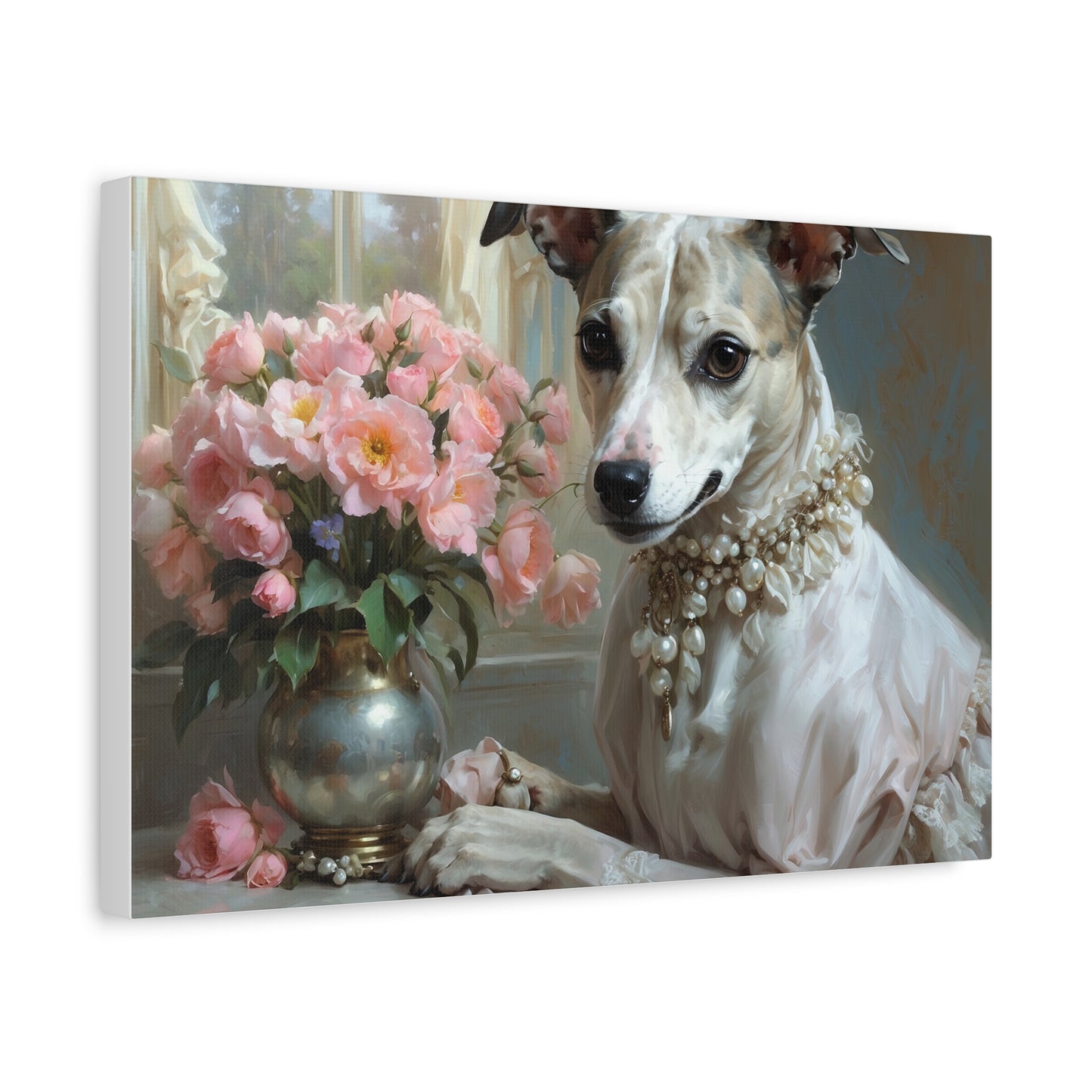 Matte Canvas, Stretched, 1.25" Renaissance Greyhound Lady with Floral Elegance