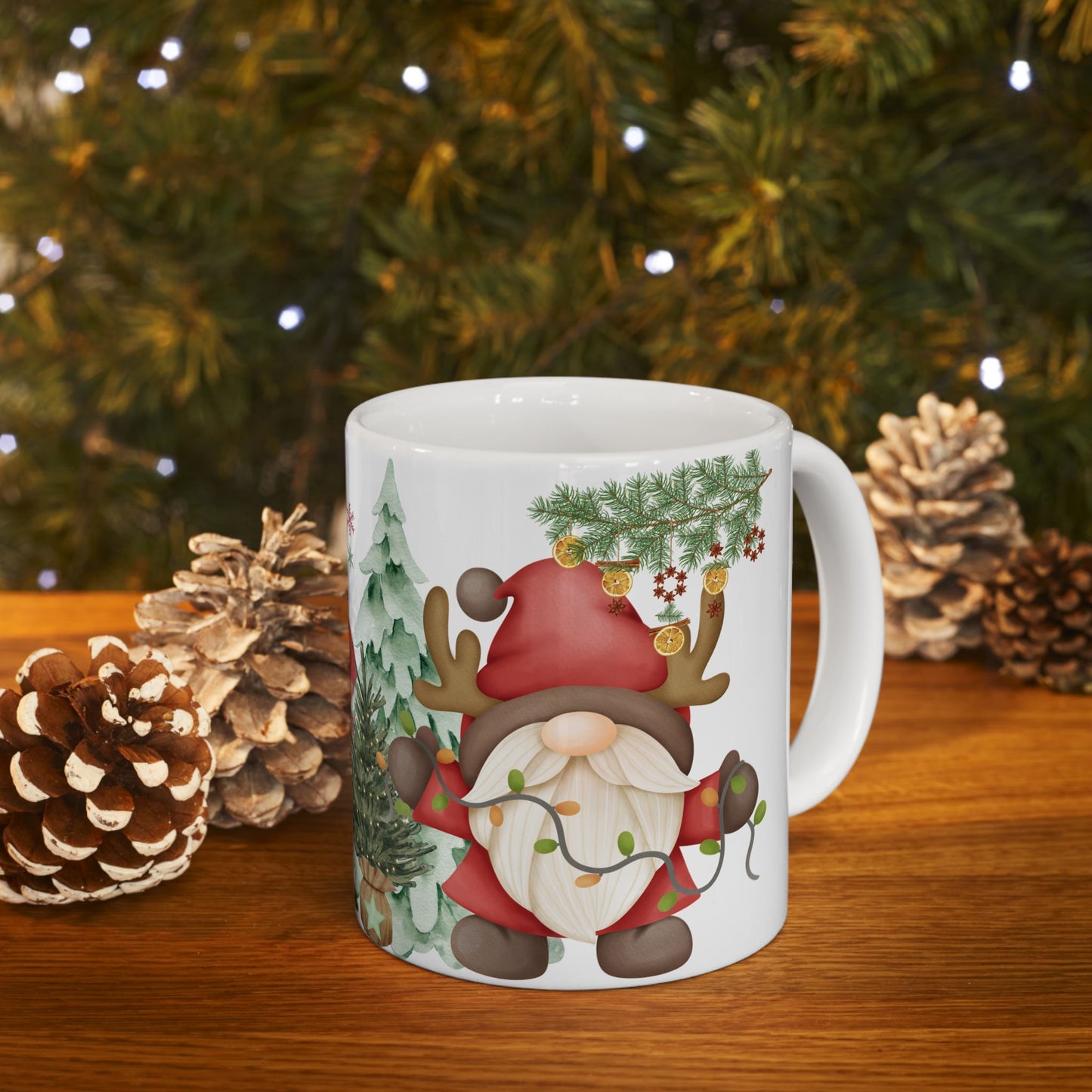 Watercolor Christmas Tree Mug – Festive Holiday Coffee Cup with Ornament Design, (11oz, 15oz)