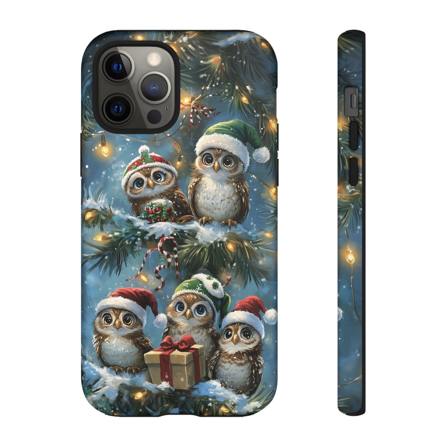 Christmas Owls Phone Case – Festive Holiday Design with Cute Owls and Gift