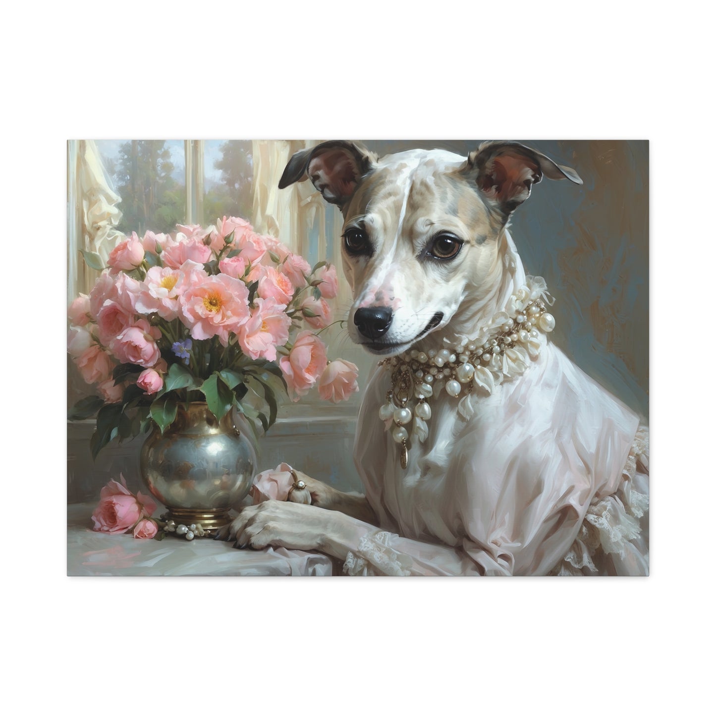 Matte Canvas, Stretched, 1.25" Renaissance Greyhound Lady with Floral Elegance