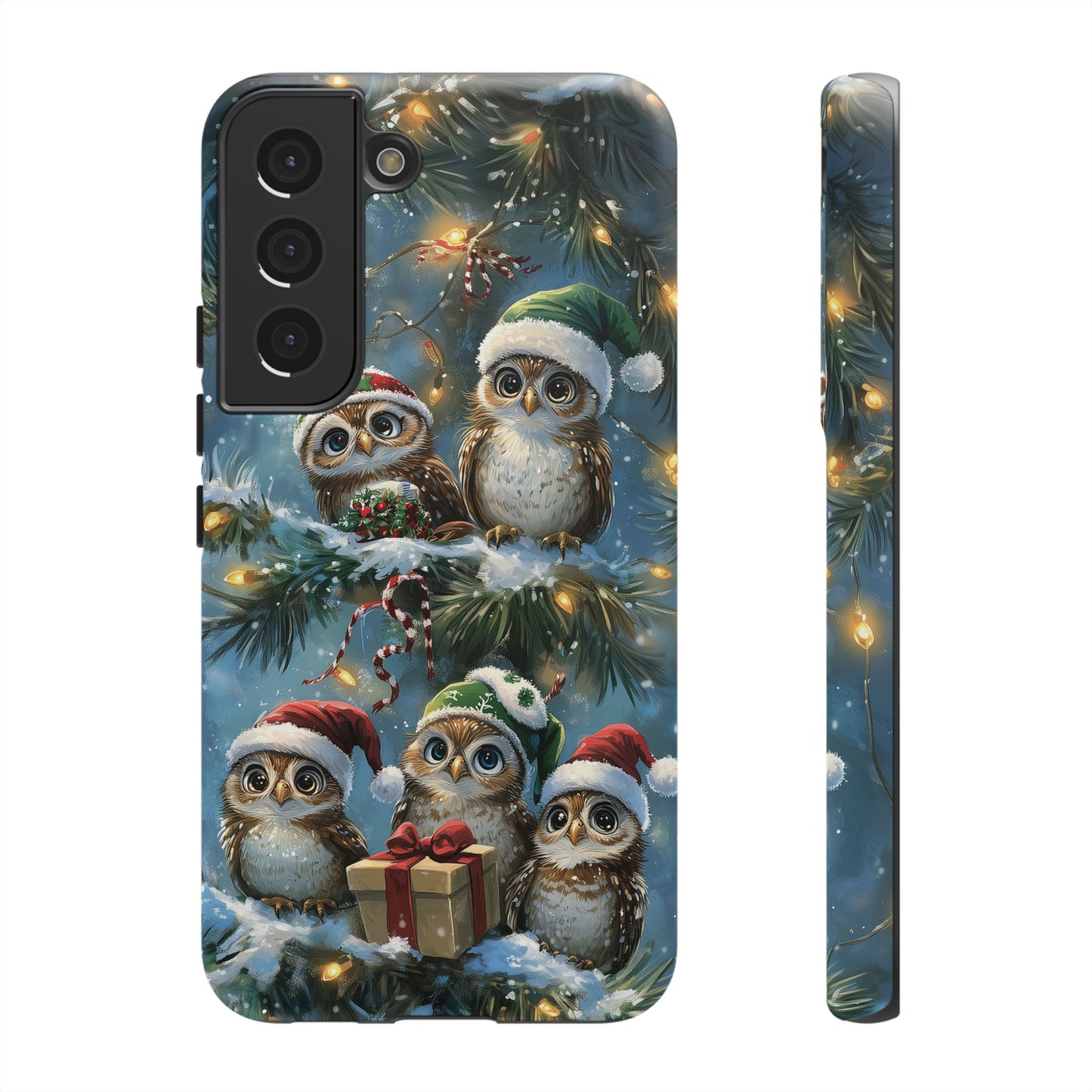 Christmas Owls Phone Case – Festive Holiday Design with Cute Owls and Gift