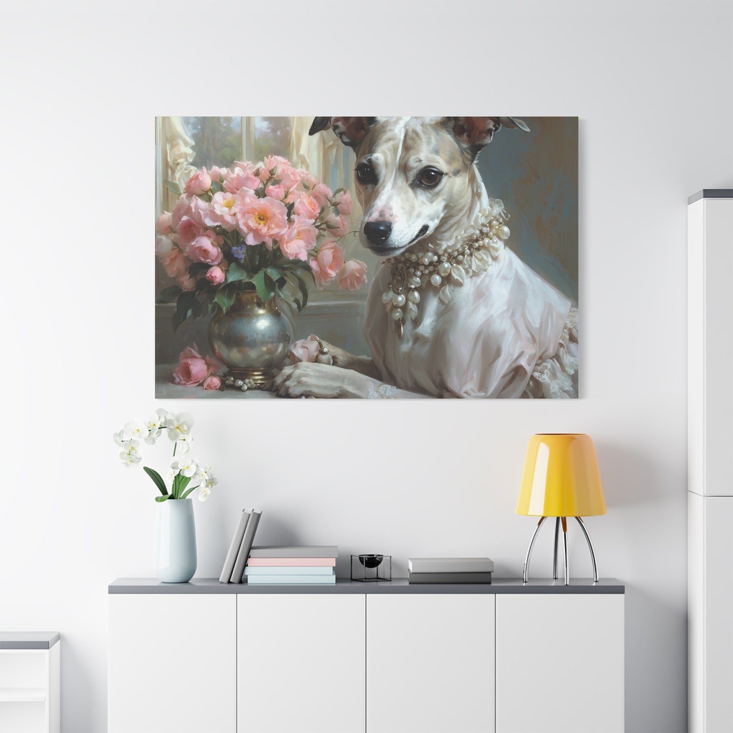 Matte Canvas, Stretched, 1.25" Renaissance Greyhound Lady with Floral Elegance