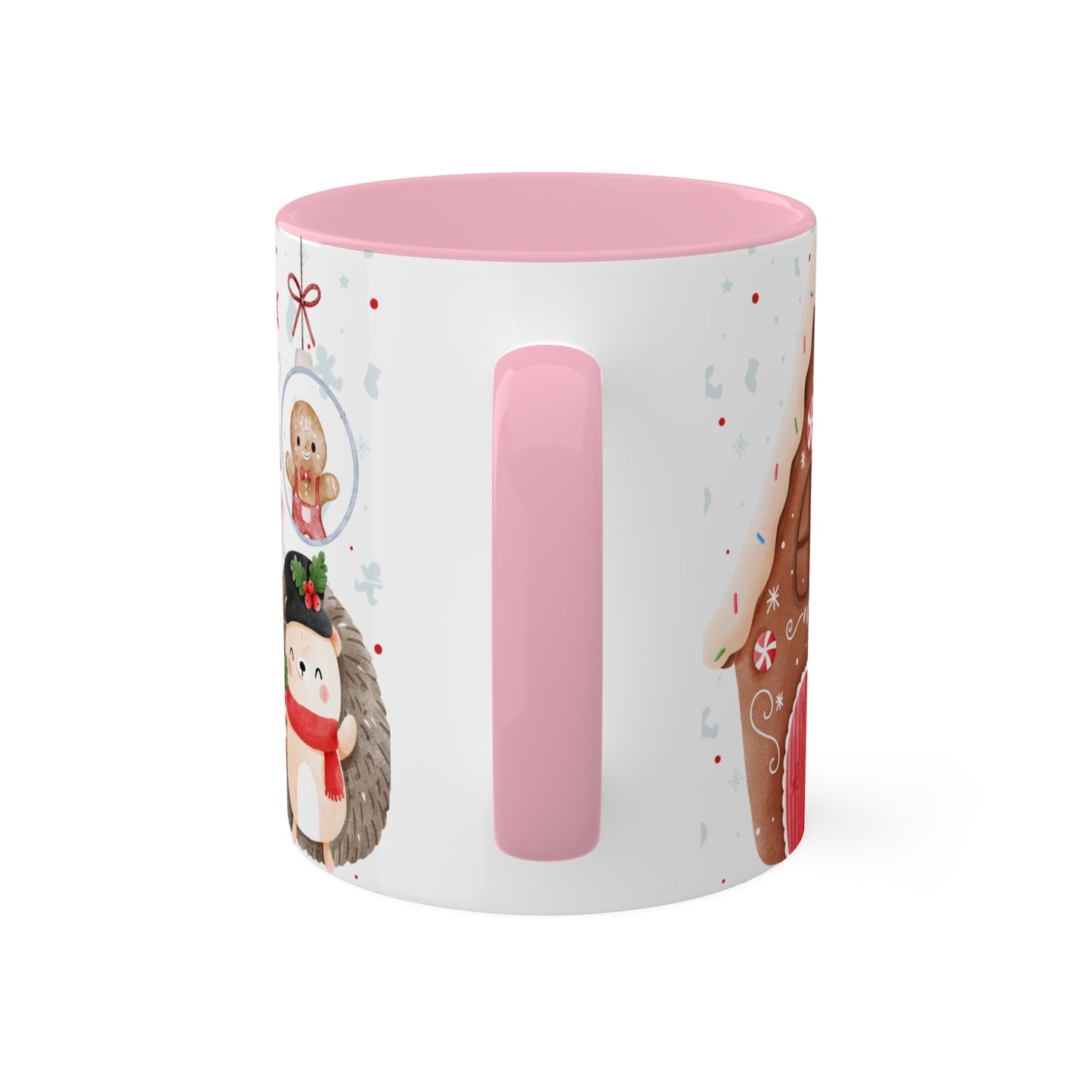 Festive Christmas Mug with Adorable Bear, Hedgehog, and Gingerbread Design – Holiday Coffee Cup