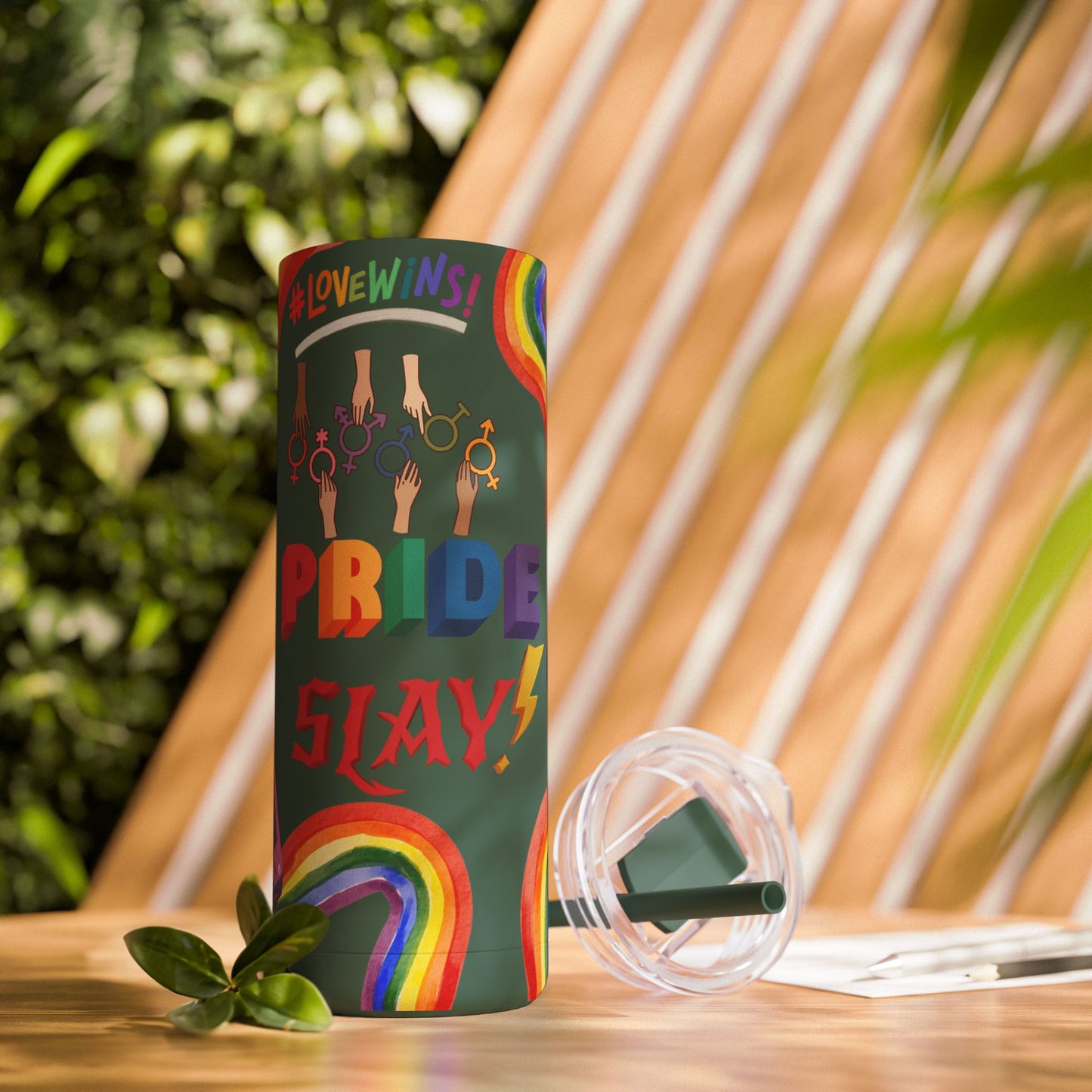 LGBTQ+ Pride Skinny Tumbler - Rainbow Love Wins Design Matte Tumbler, 20oz