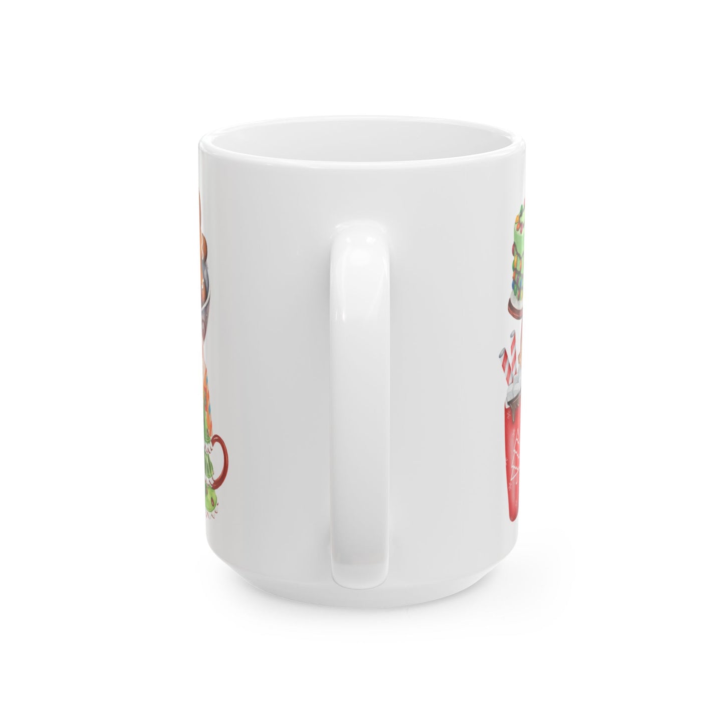 Festive Christmas Treats Mug – Holiday Coffee Cup with Cookies, Cakes, and Hot Cocoa Design, (11oz, 15oz)