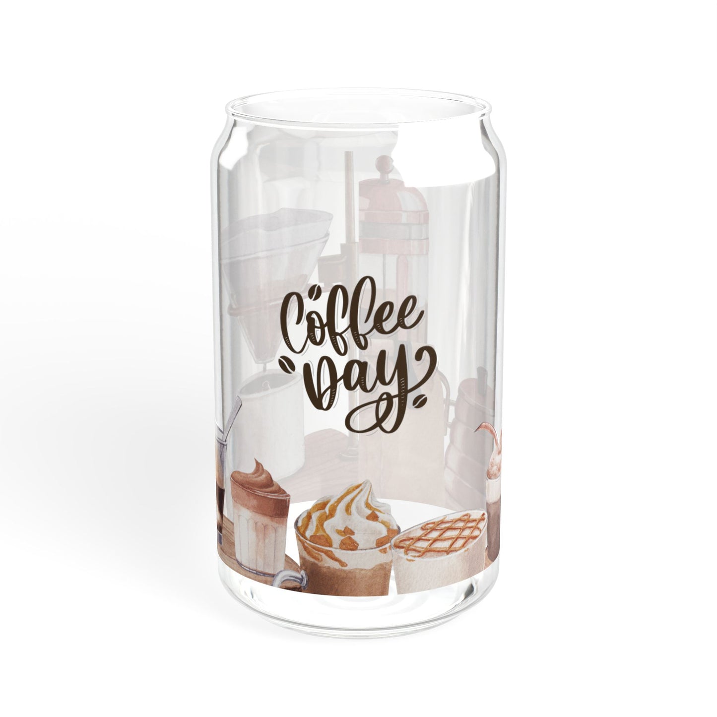 "Coffee Day" Glass Tumbler with Bamboo Lid & Straw – Eco-Friendly Drinkware for Coffee Lovers, 16oz