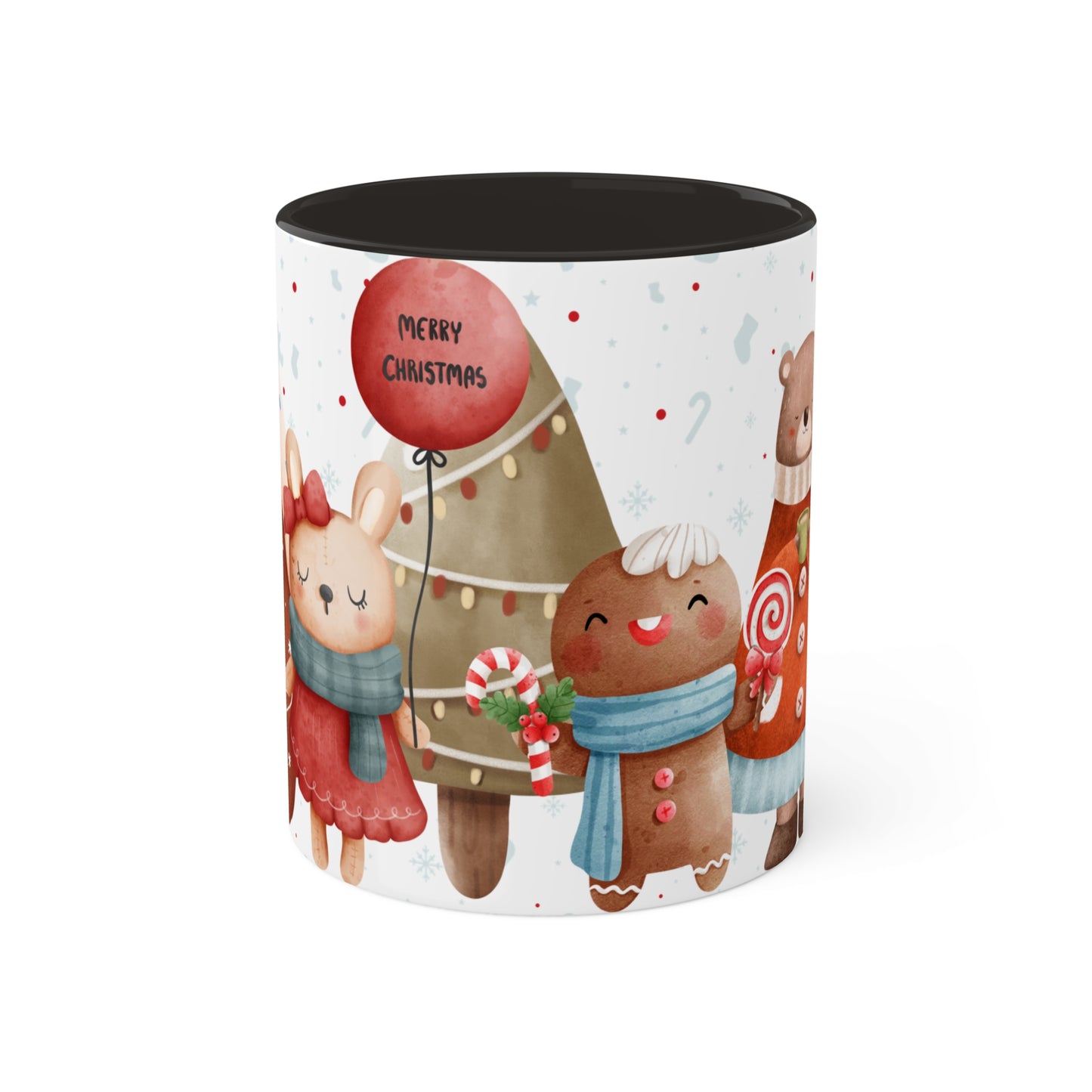 Festive Christmas Mug with Adorable Bear, Hedgehog, and Gingerbread Design – Holiday Coffee Cup