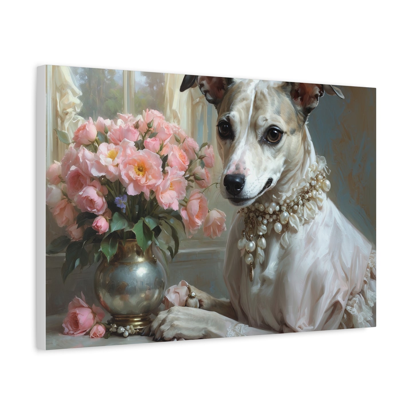 Matte Canvas, Stretched, 1.25" Renaissance Greyhound Lady with Floral Elegance