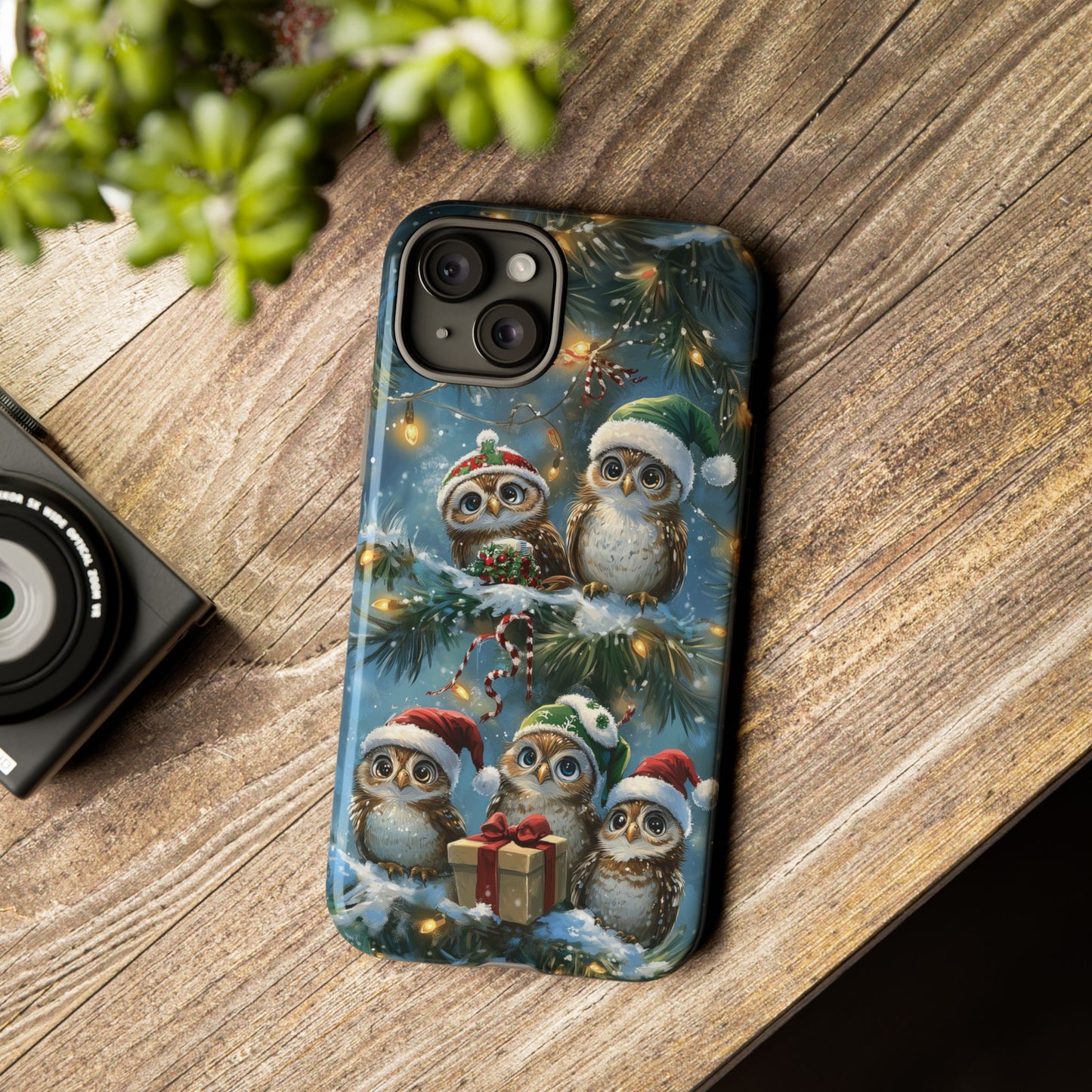 Christmas Owls Phone Case – Festive Holiday Design with Cute Owls and Gift