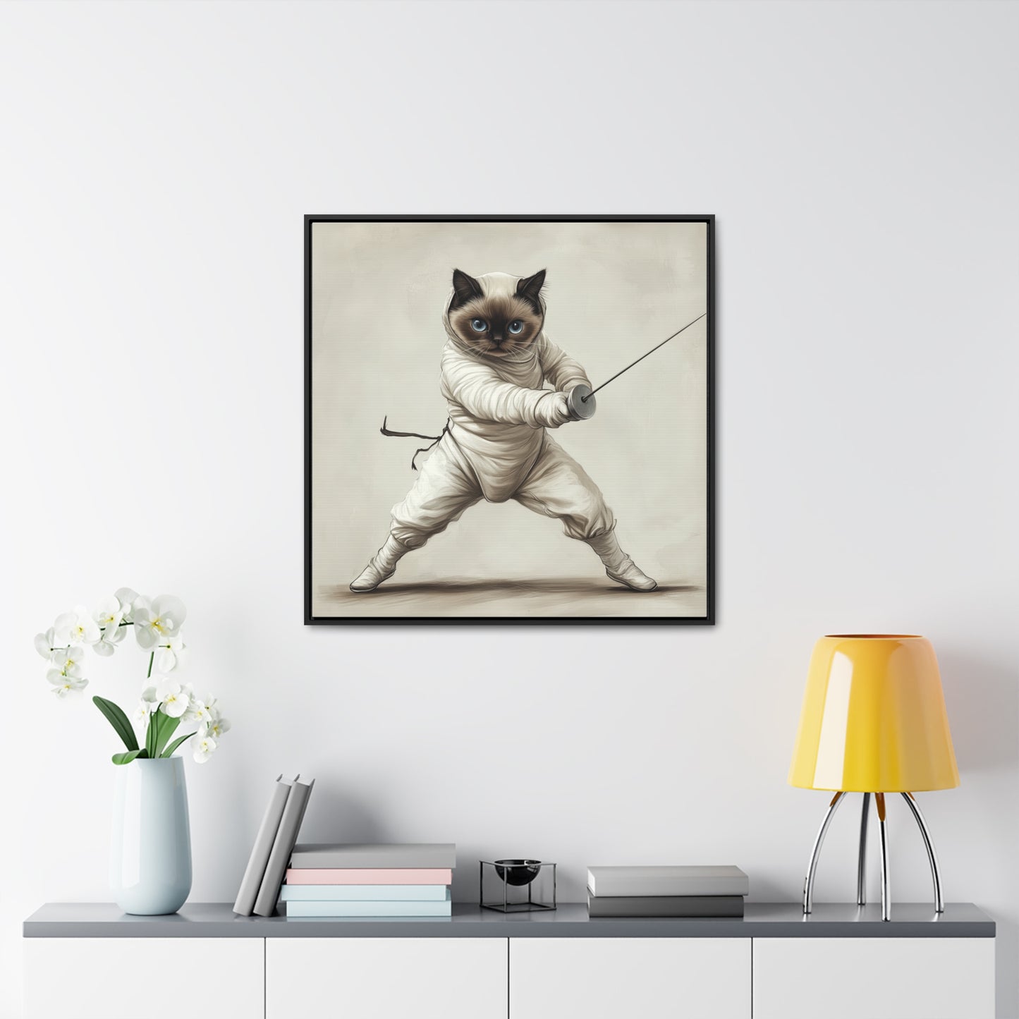 Gallery Canvas Wraps, Square Frame Ragdoll Cat Fencing Duel Illustration