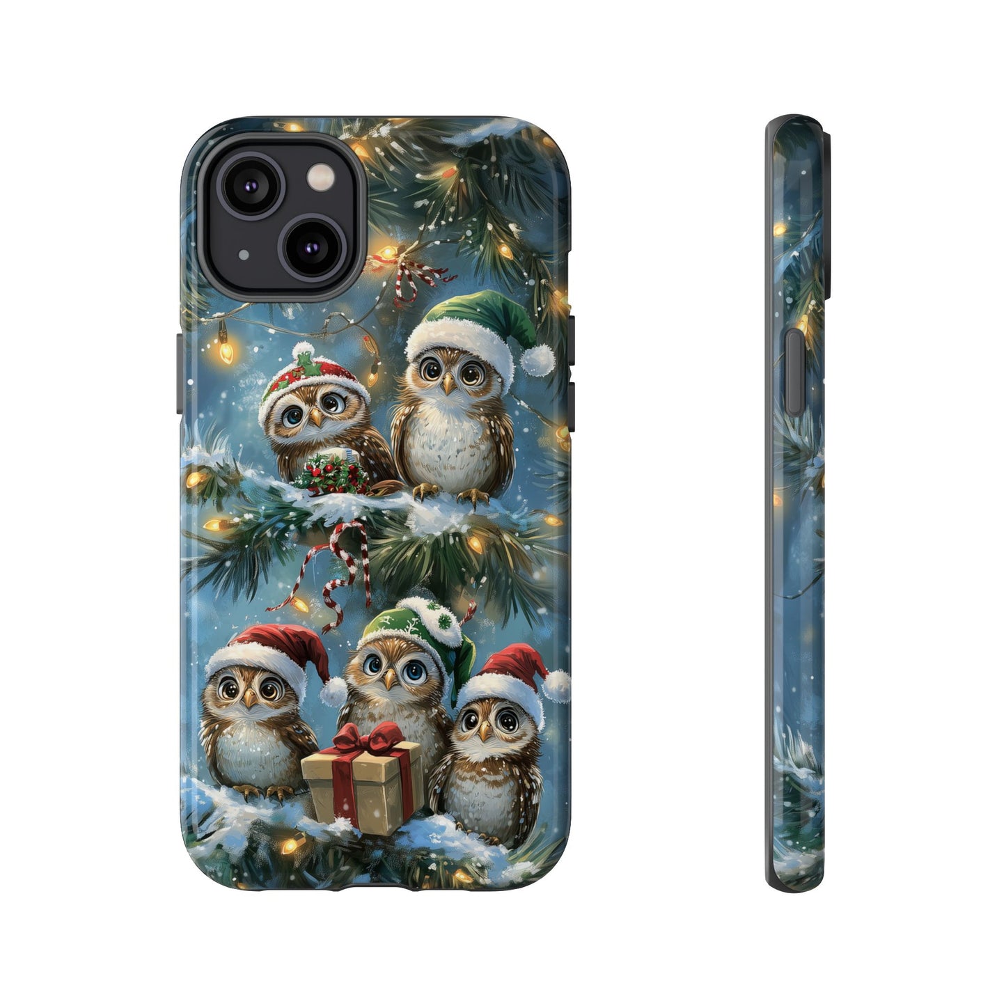 Christmas Owls Phone Case – Festive Holiday Design with Cute Owls and Gift